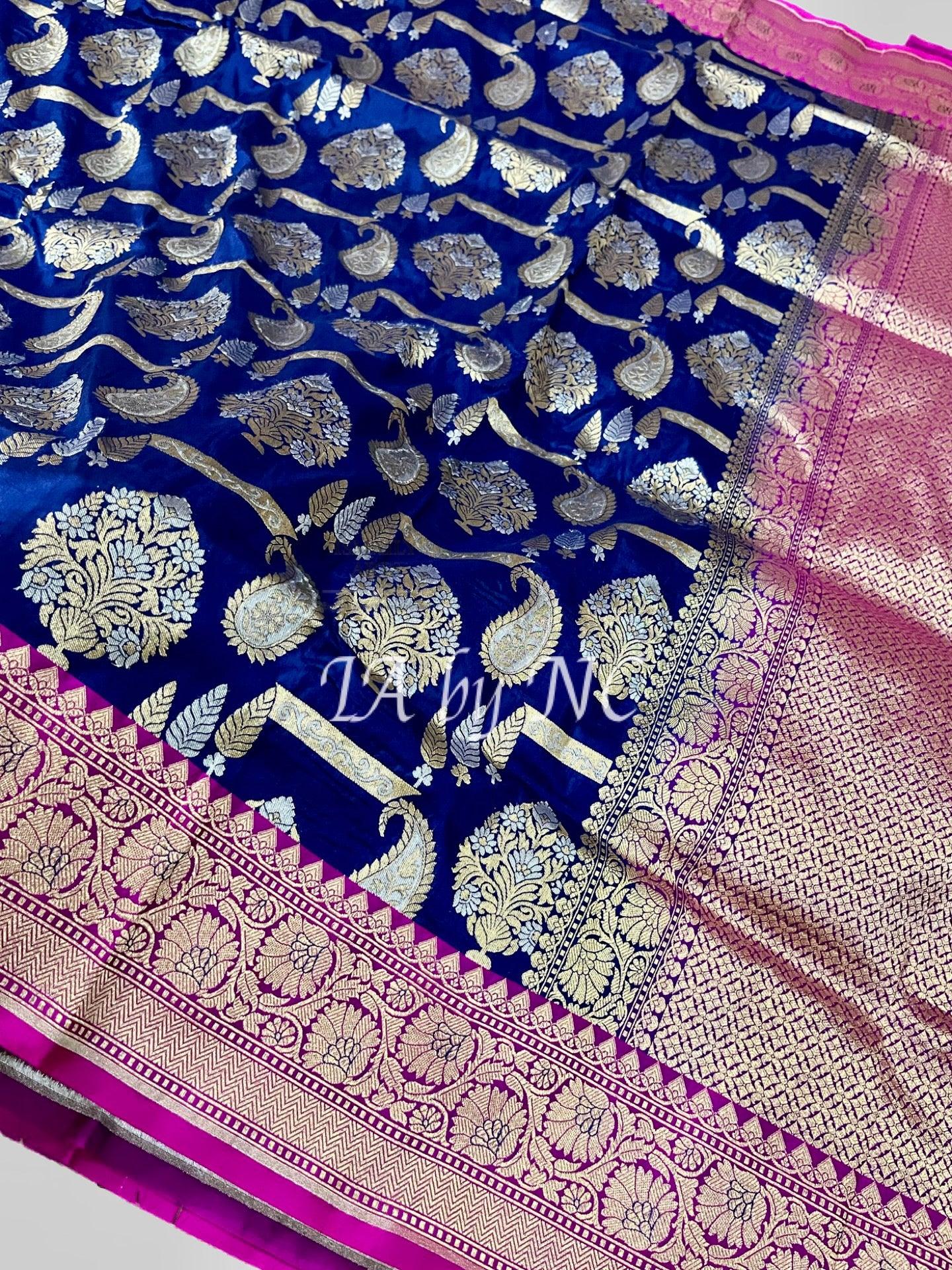 Navy Banarasi Pure Katan Silk Meenakari Pattu Saree
