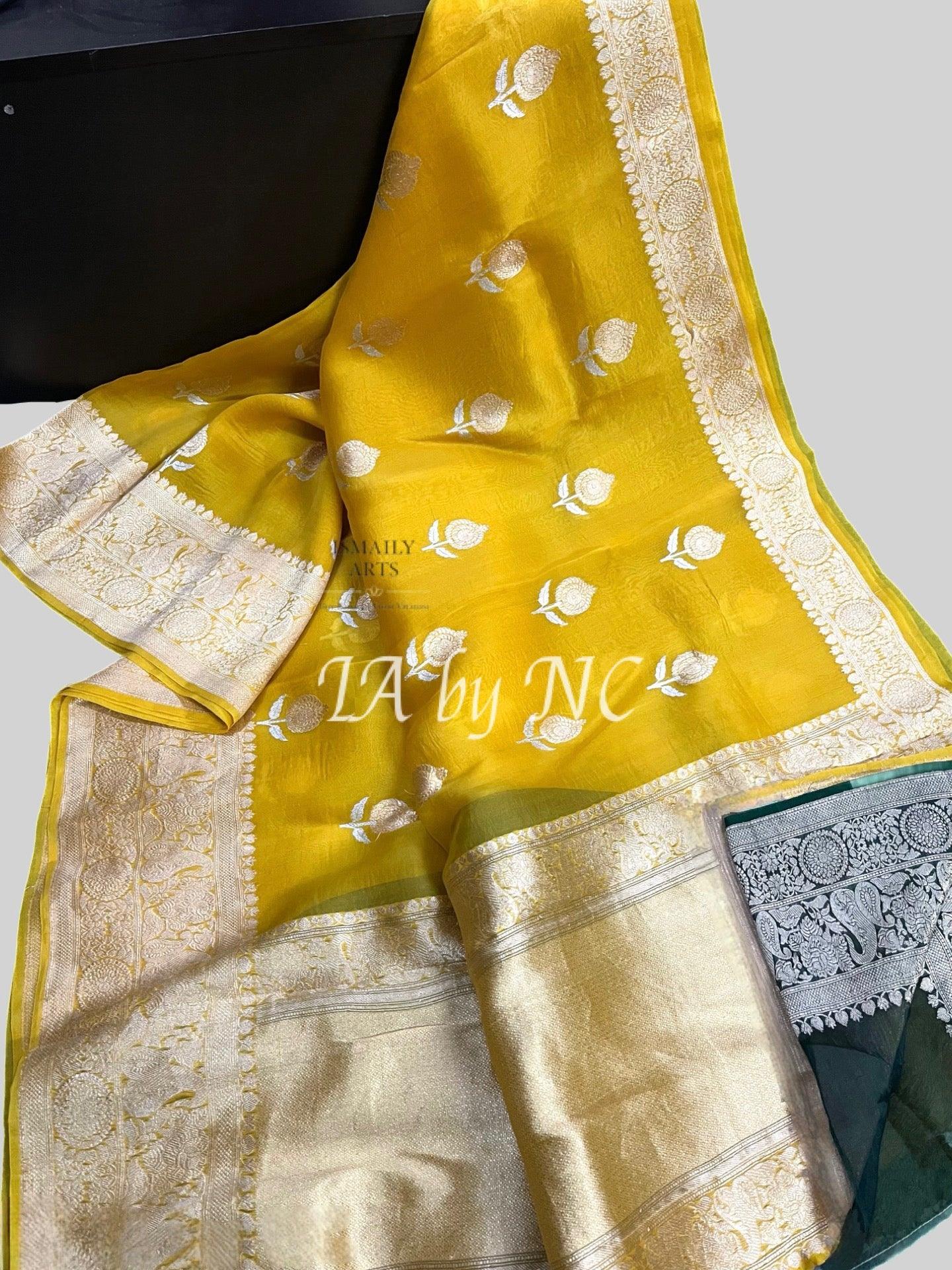 Amber Banarasi Pure Kora Organza Kadwa Saree