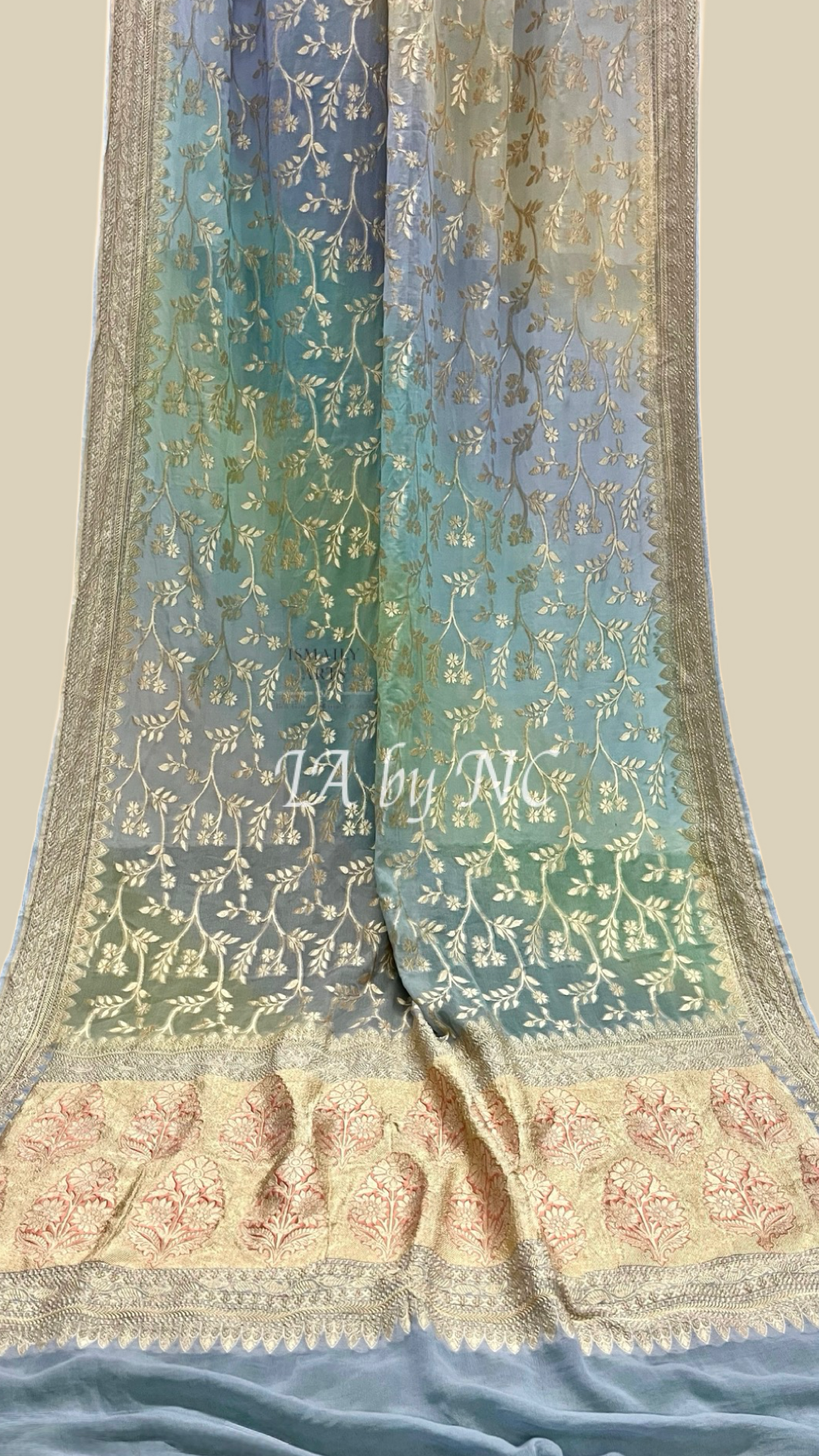 Pigeon Banarasi Pure Khaddi Georgette Saree