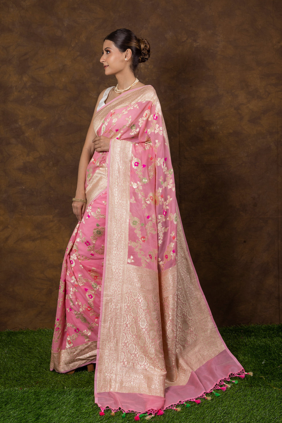 French Banarasi Pure Khaddi Georgette Meenakari Saree