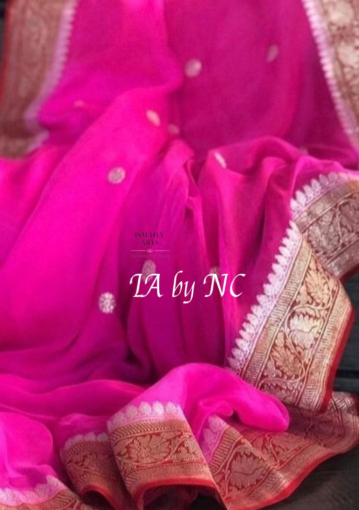 Rani Banarasi Pure Khaddi Georgette Kadwa Saree