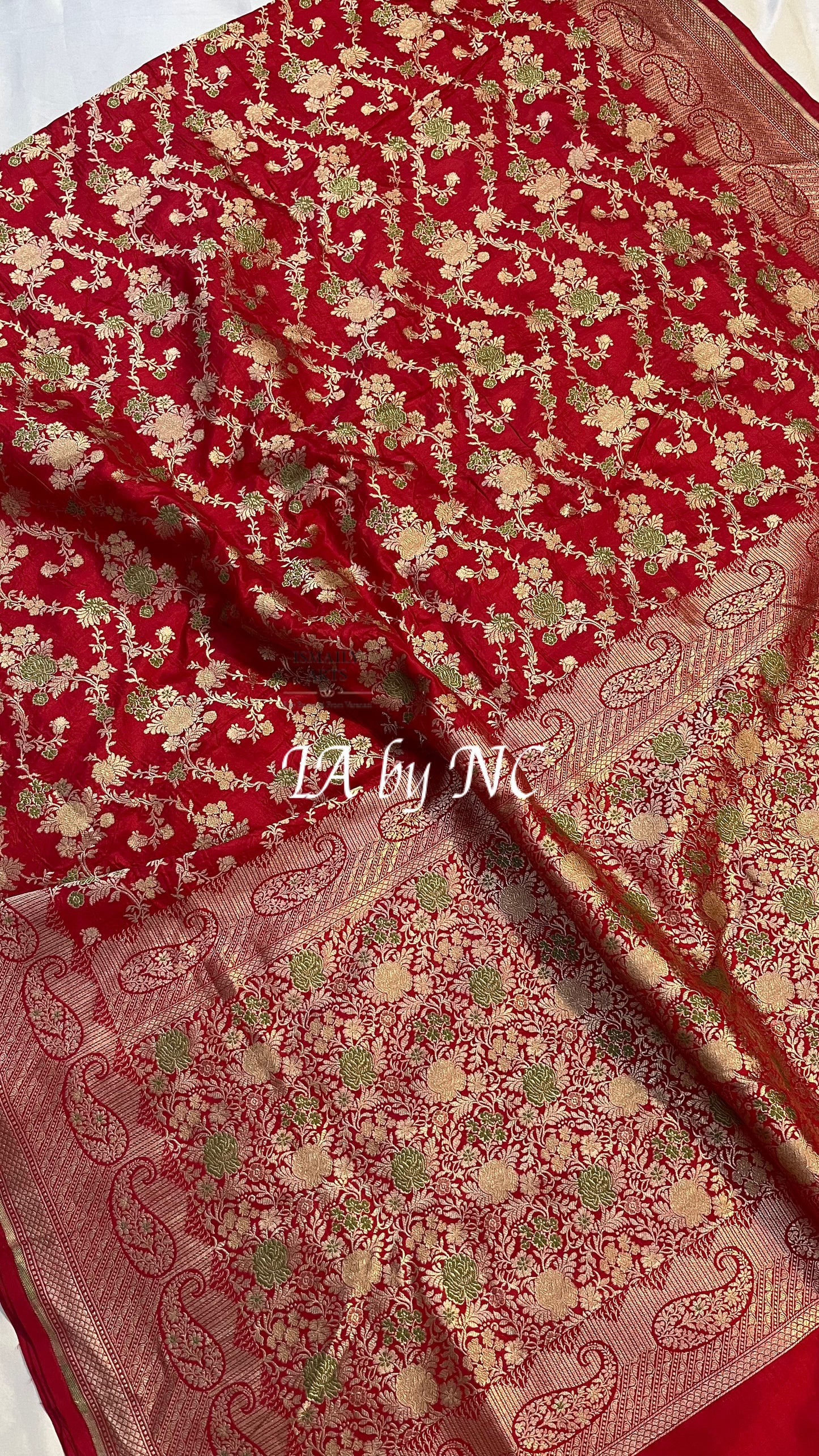 Carmine Banarasi Pure Katan Silk Pattu Meenakari Saree