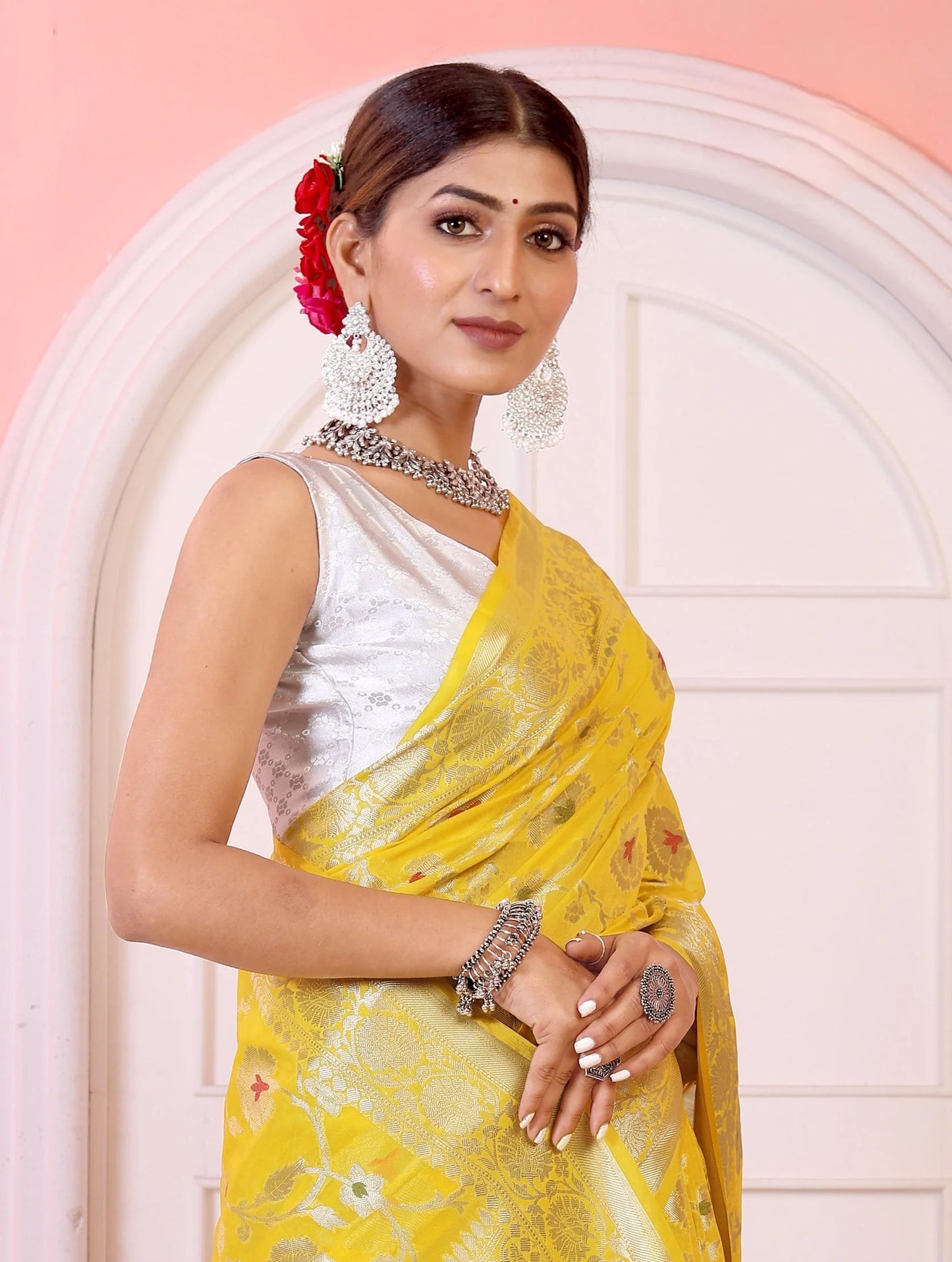 Banarasi Blend Khaddi Georgette Meena Saree