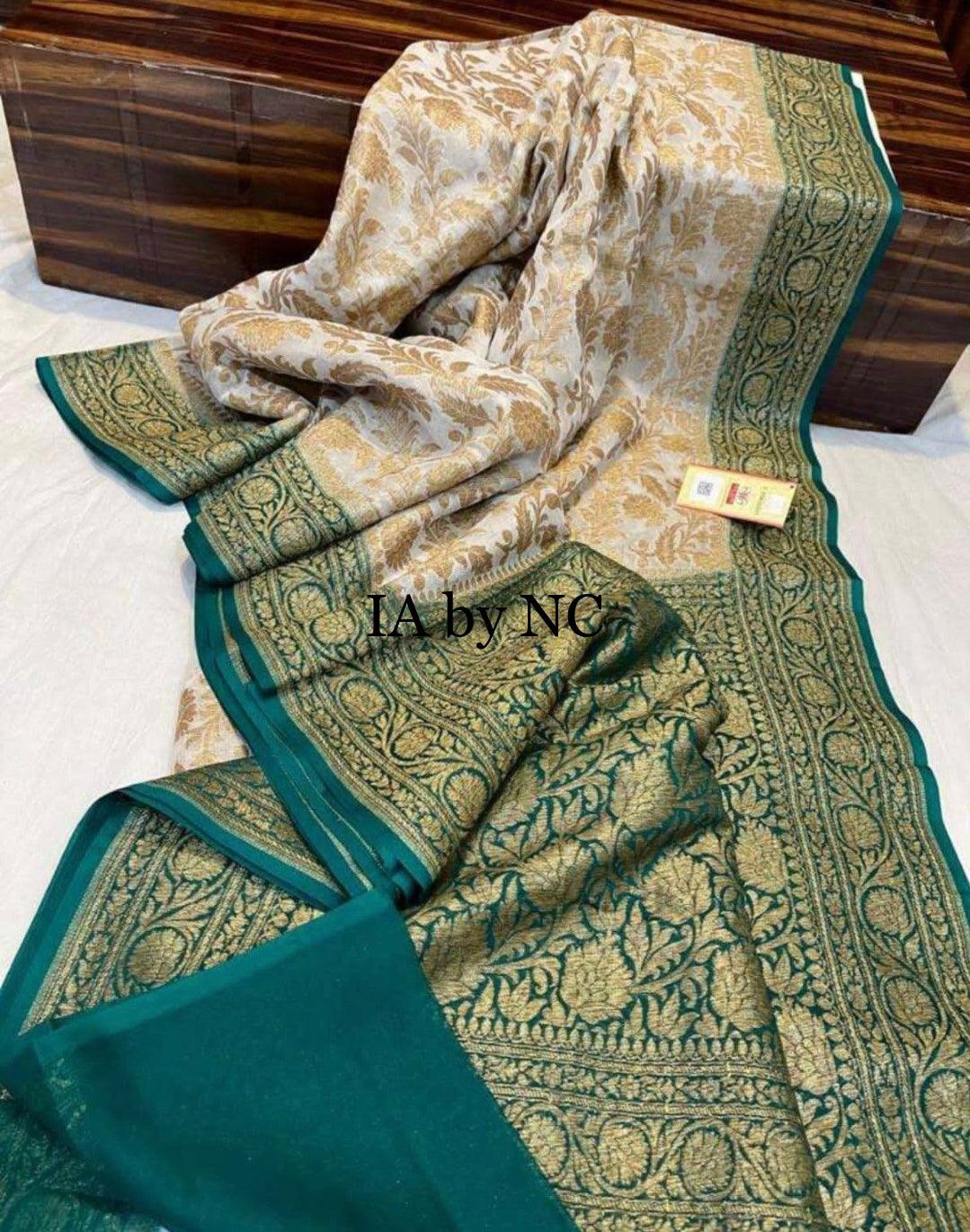 Offwhite Banarasi Pure Khaddi Georgette Saree
