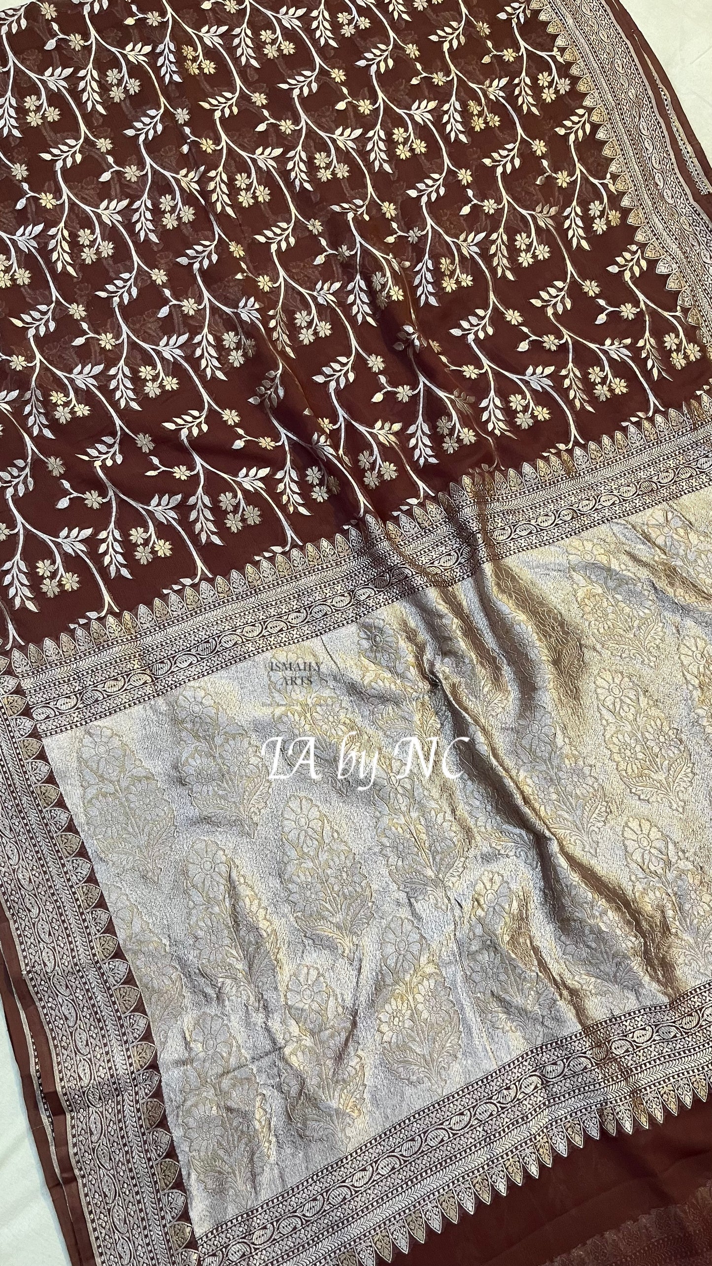 Walnut Banarasi Pure Khaddi Georgette Saree