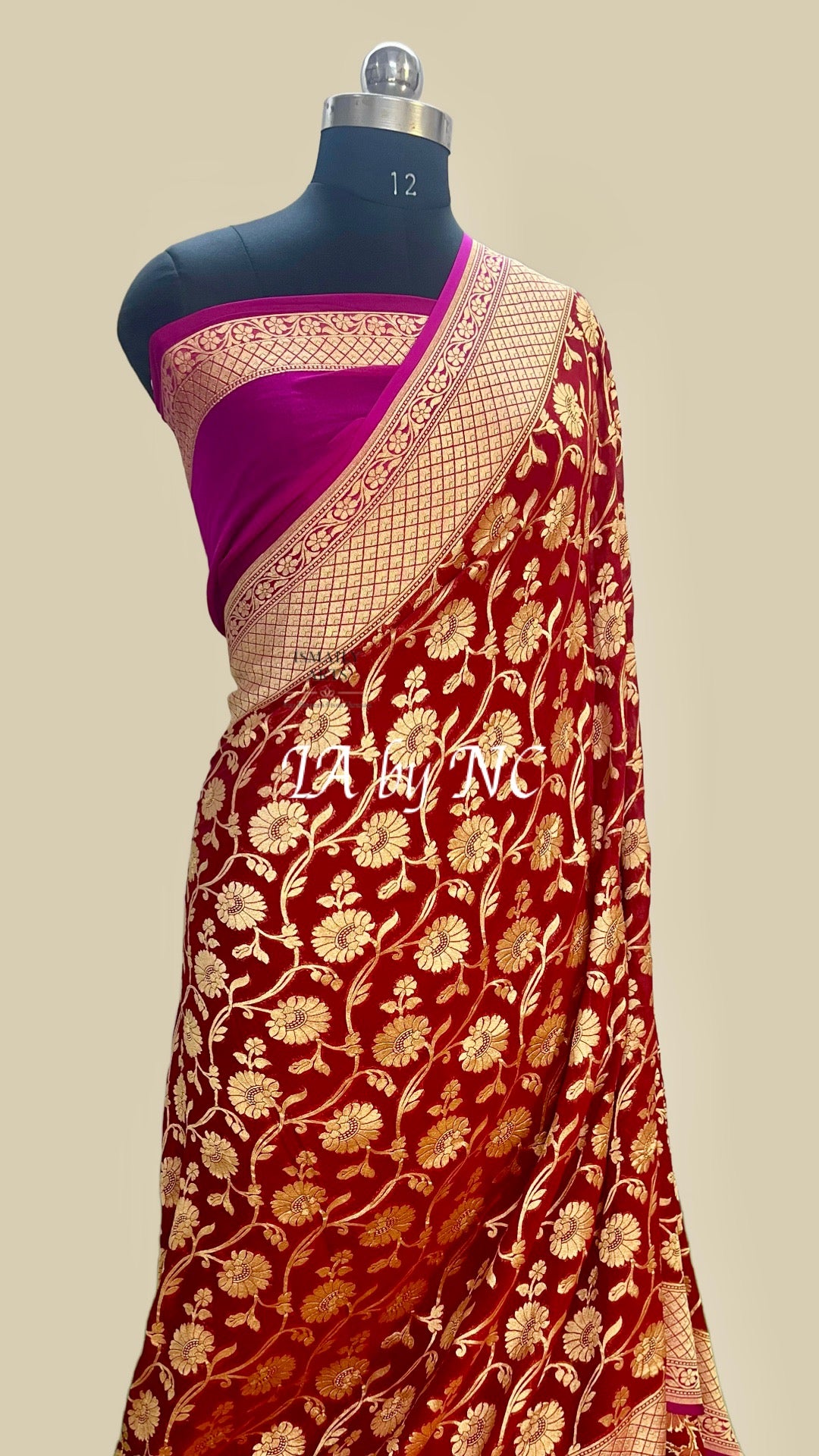 Carmine Banarasi Pure Khaddi Georgette Saree