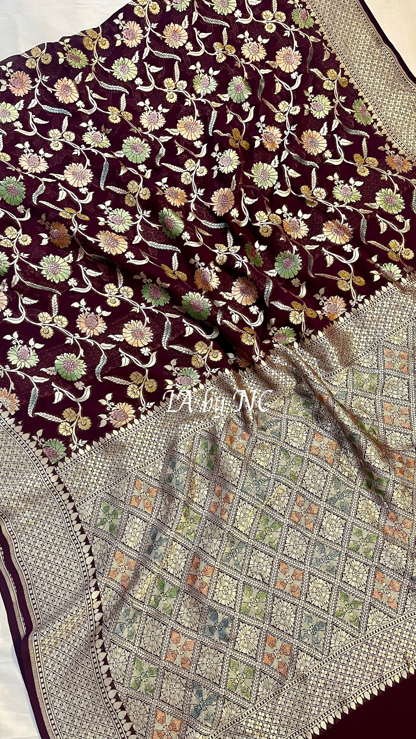 Mahogany Banarasi Pure Khaddi Georgette Saree