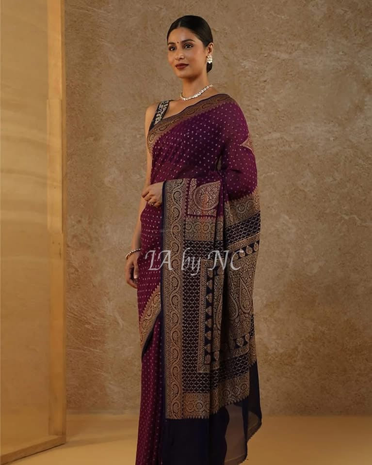 Eggplant Banarasi Pure Khaddi Georgette Saree