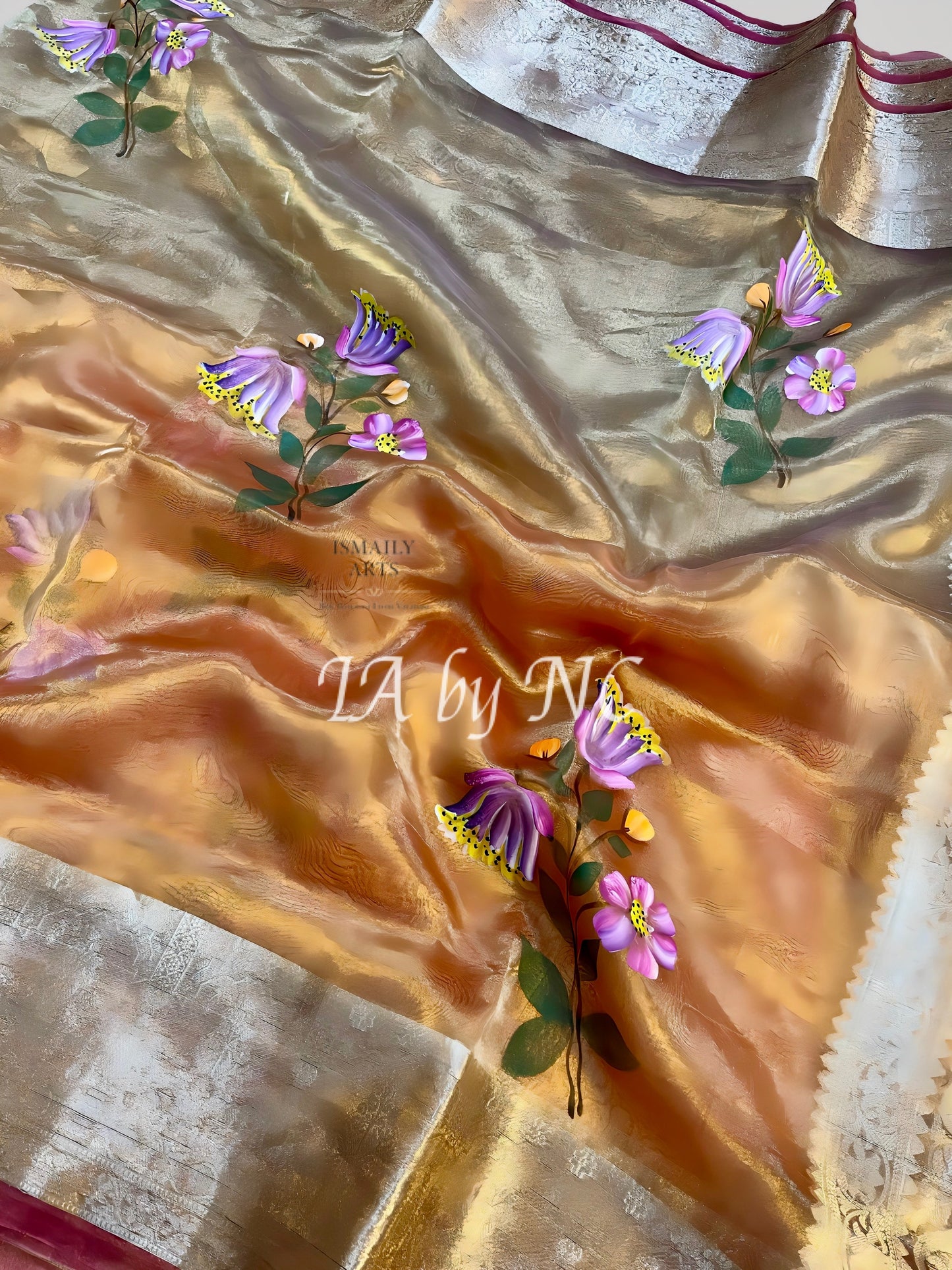 Tangerine Banarasi Pure Tissue Silk Saree
