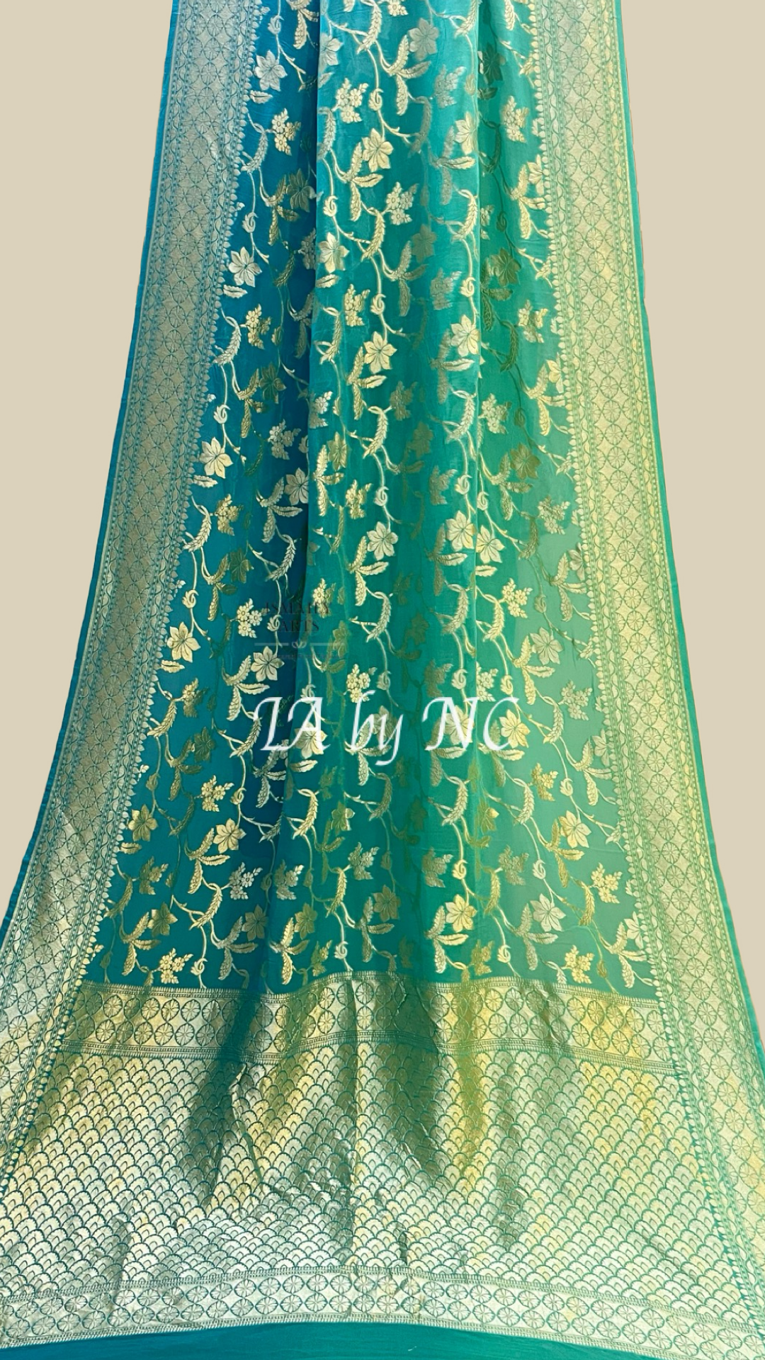 Turquoise Banarasi Pure Khaddi Georgette Saree