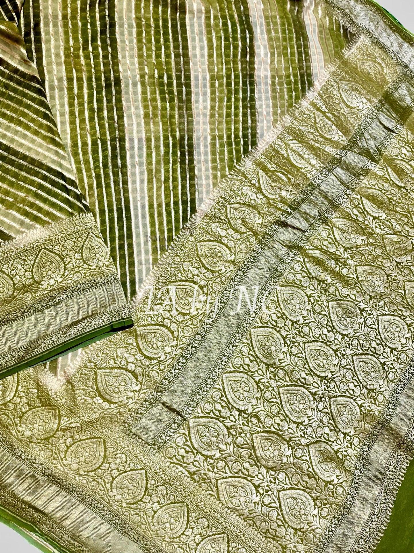 TeaGreen Banarasi Pure Khaddi Georgette Saree