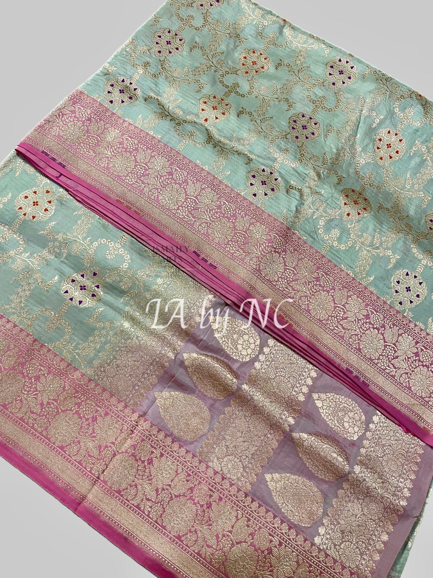 Seafoam Banarasi Pure Katan Silk Meenakari Pattu Saree