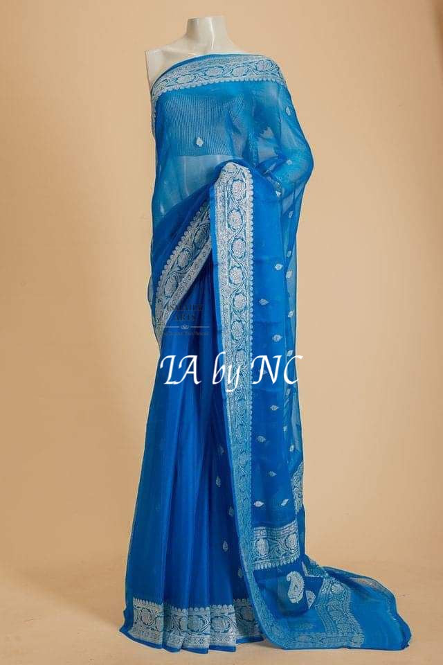 Azure Banarasi Pure Khaddi Georgette Saree