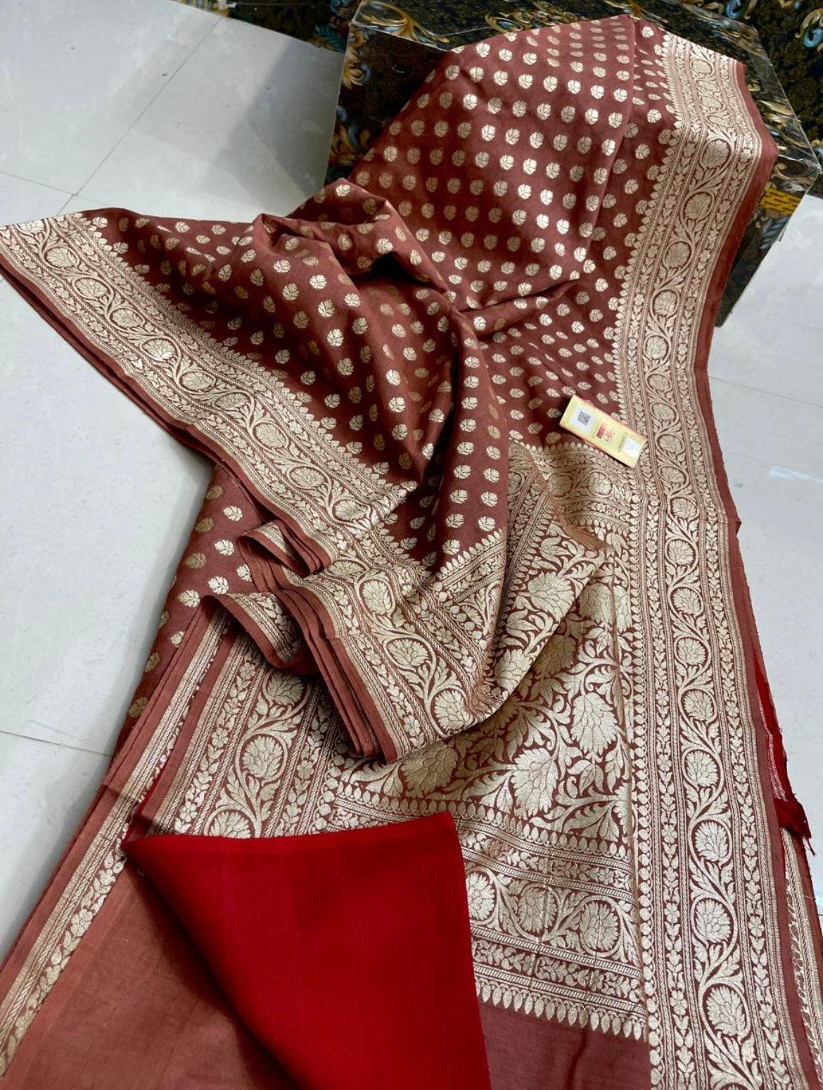 Rust Banarasi Pure Khaddi Georgette Saree