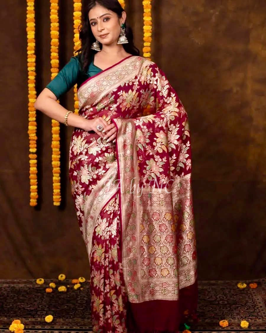 Mulberry Banarasi Pure Khaddi Georgette Saree