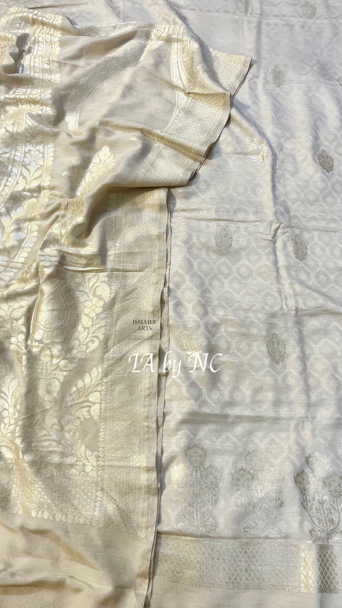 Beige Banarasi Pure Munga Silk Dress Material