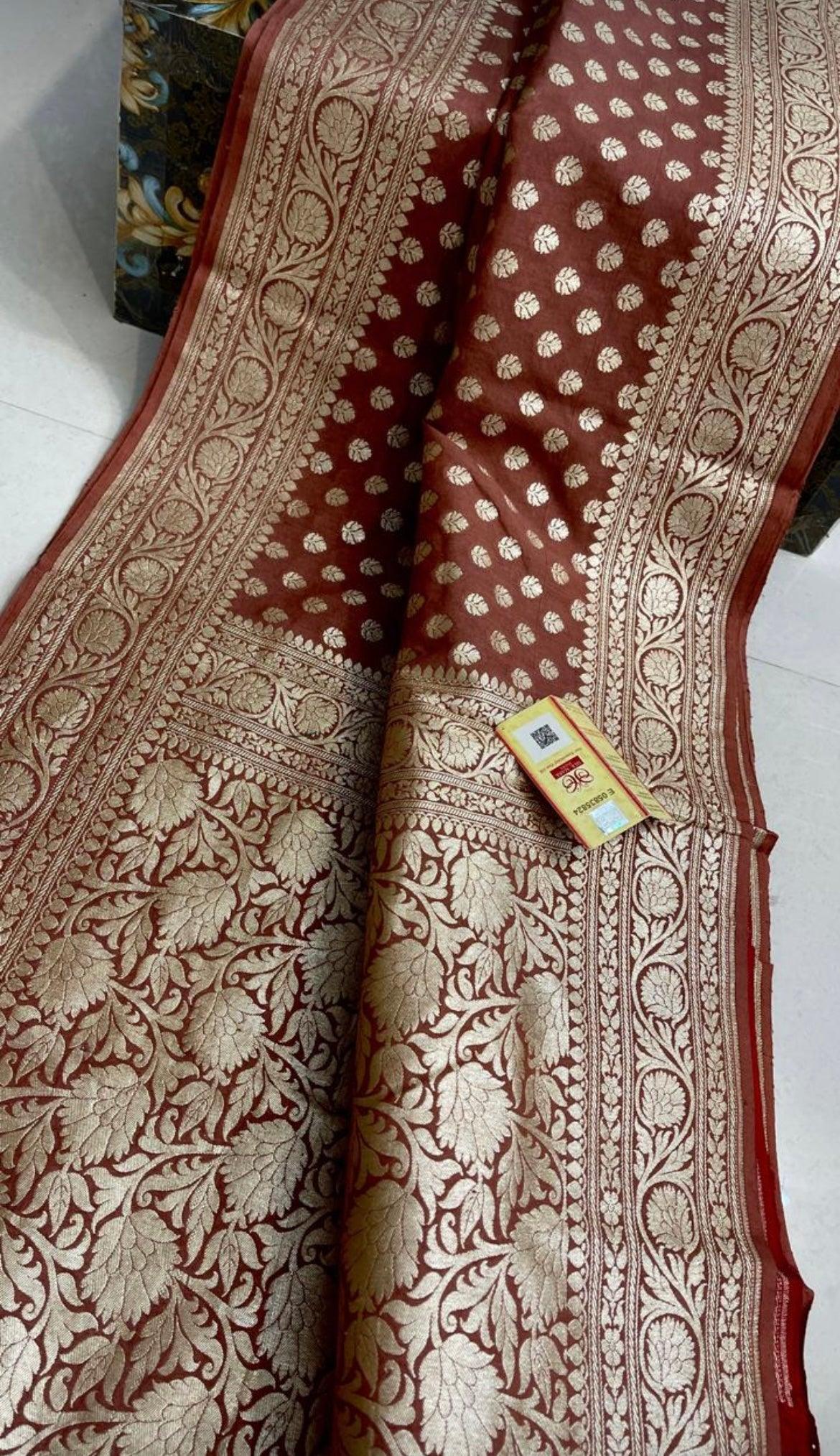 Rust Banarasi Pure Khaddi Georgette Saree