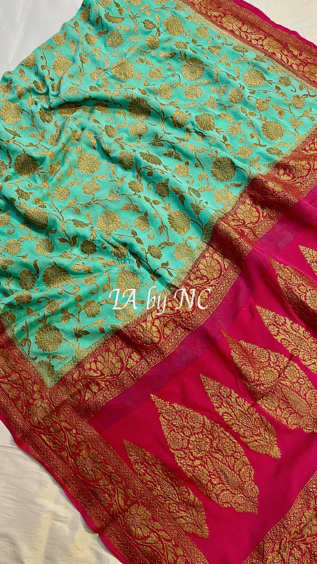 Turquoise Banarasi Pure Khaddi Georgette Saree