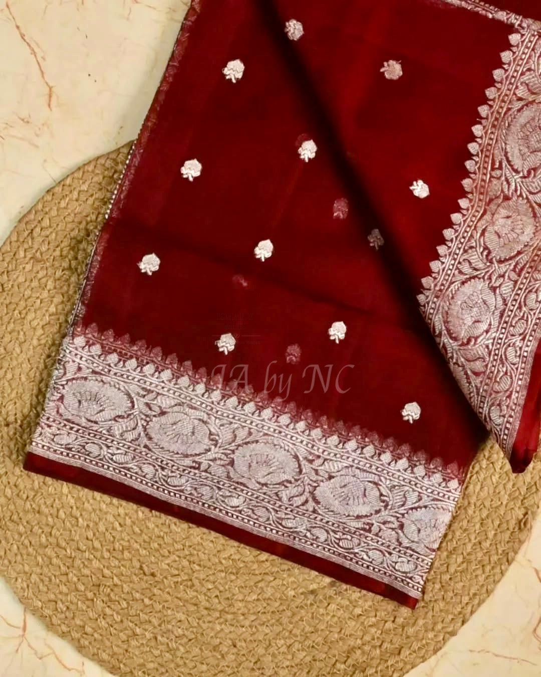Burgundy Banarasi Pure Khaddi Georgette Kadwa Saree