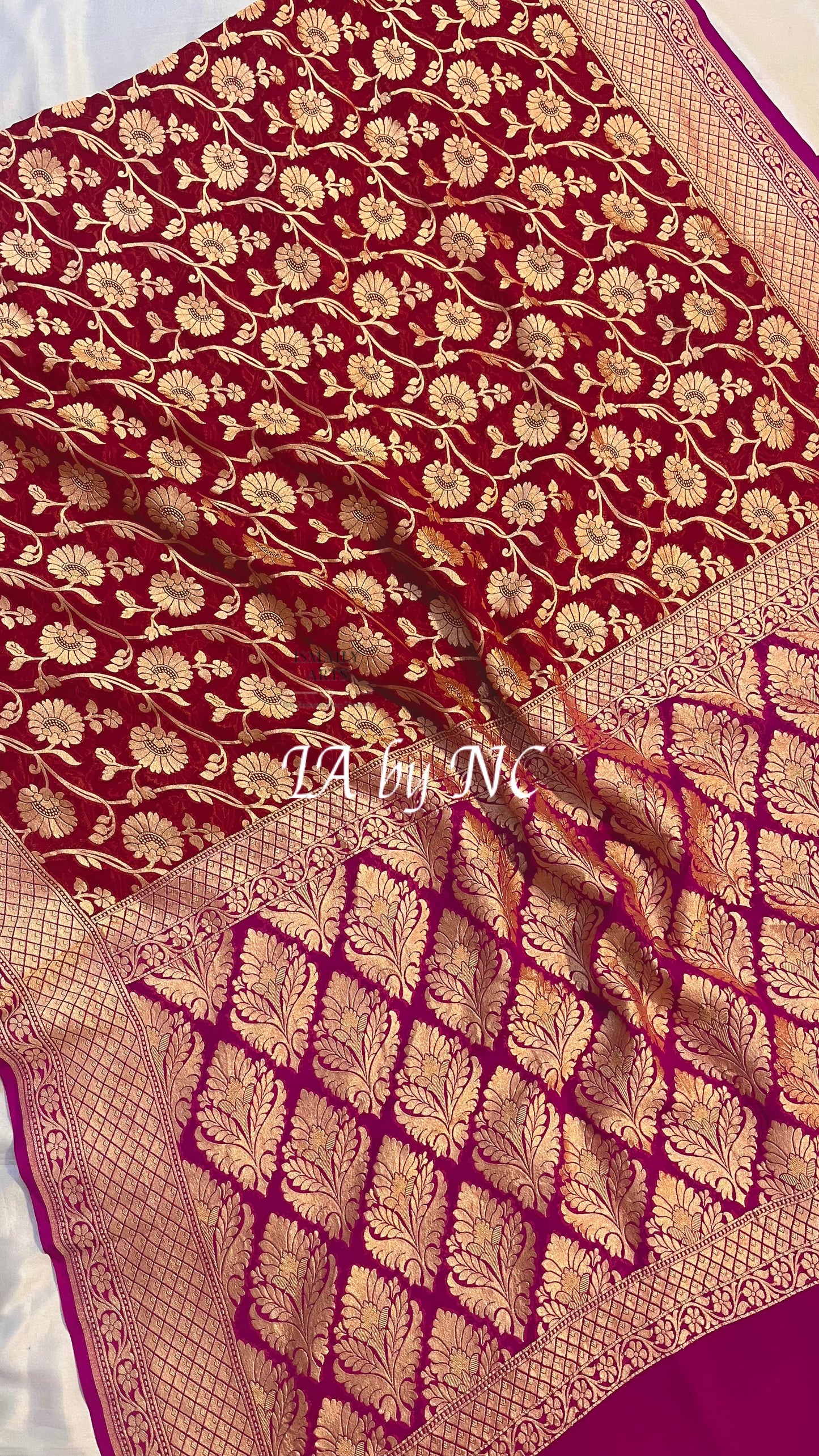 Carmine Banarasi Pure Khaddi Georgette Saree