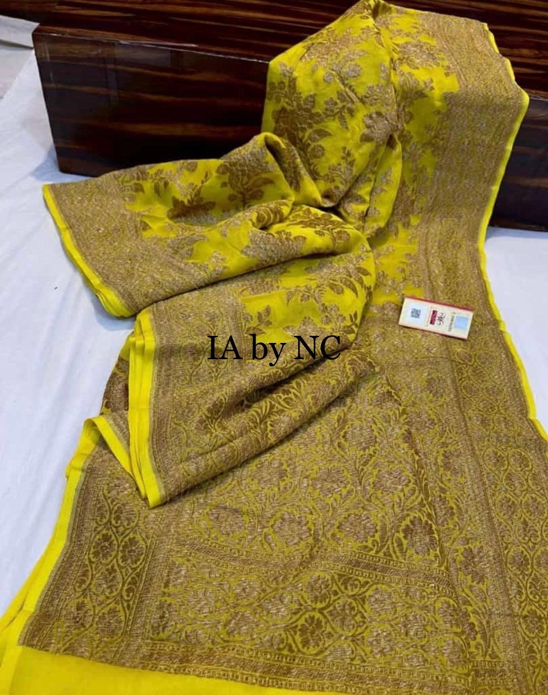Bumblebee Banarasi Pure Khaddi Georgette Saree