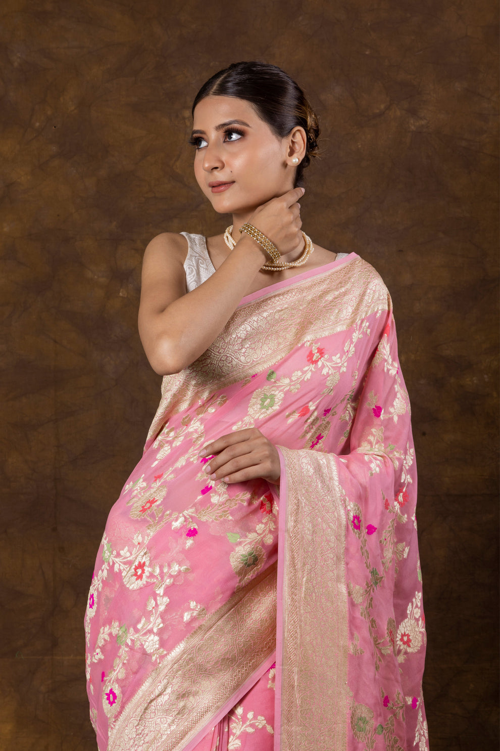 French Banarasi Pure Khaddi Georgette Meenakari Saree