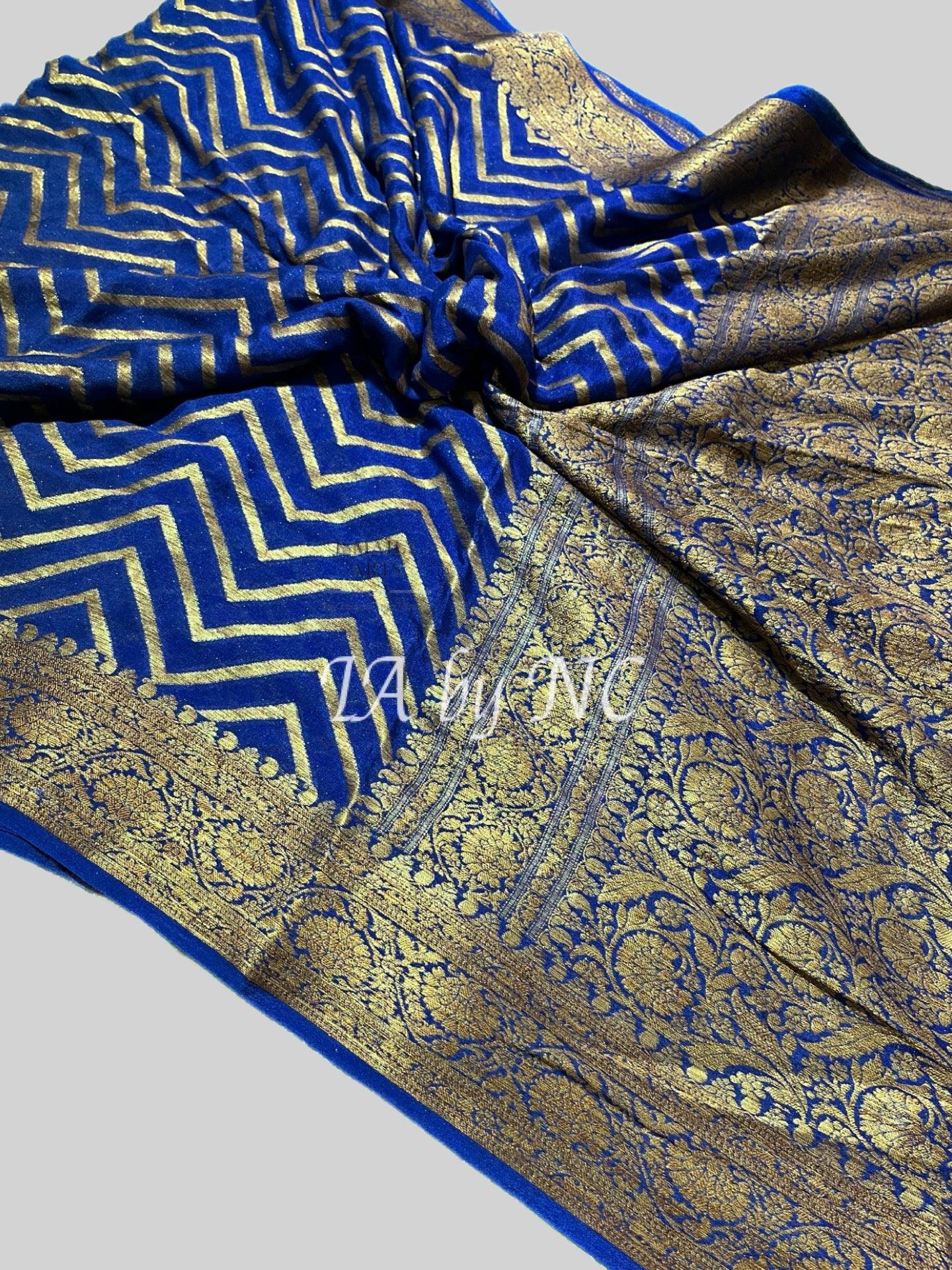 Navy Banarasi Pure Chiffon Georgette Saree