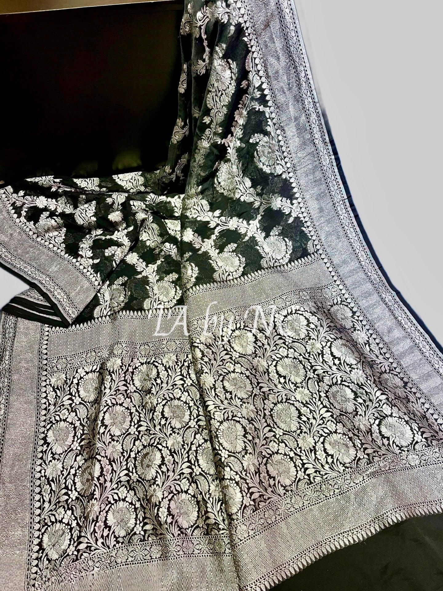 Black Banarasi Pure Khaddi Georgette Saree