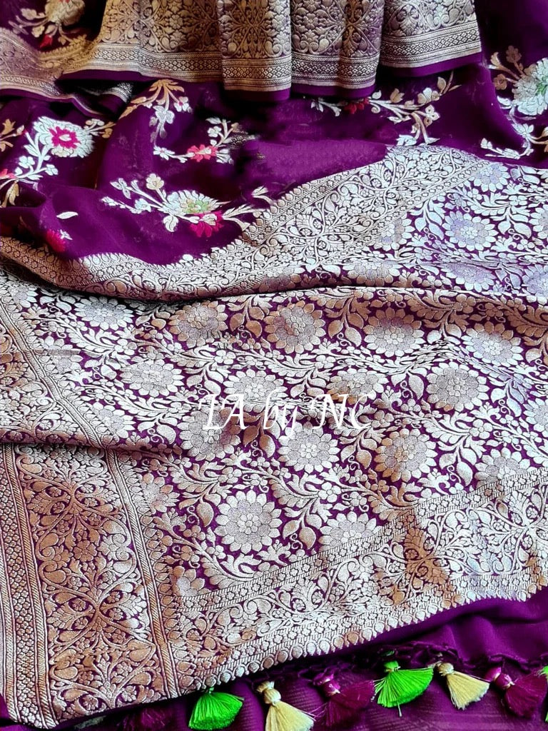 Byzantine Banarasi Pure Khaddi Georgette Meenakari Saree