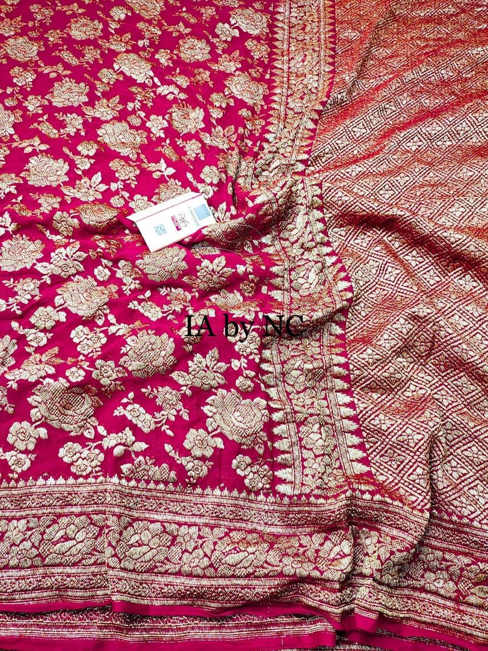 Cerise Banarasi Pure Khaddi Georgette Saree