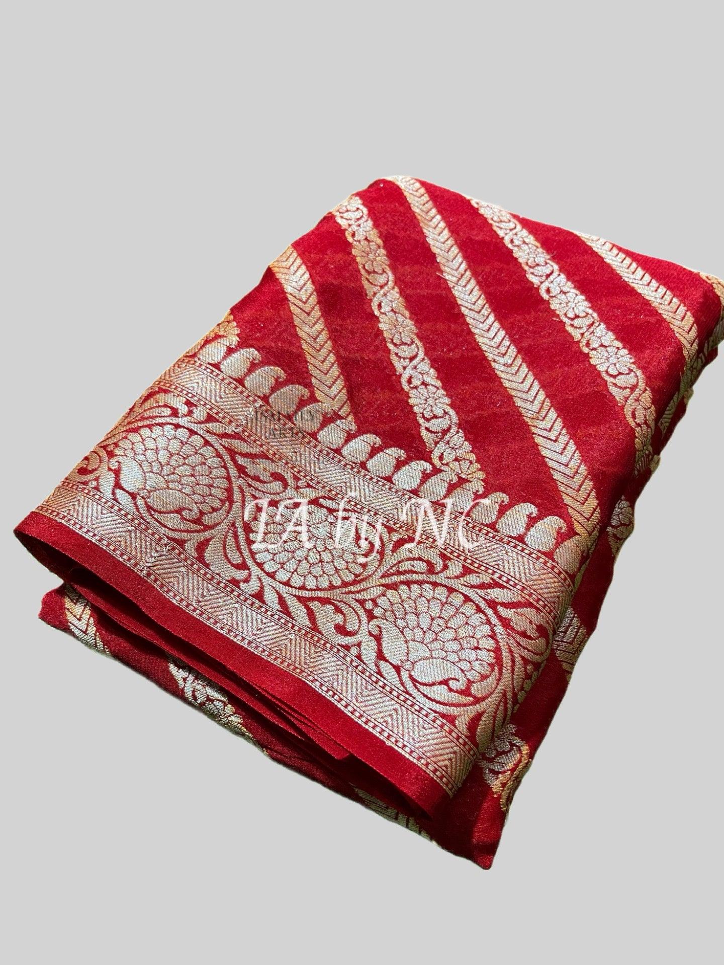 Carmine Banarasi Pure Chiffon Georgette Saree