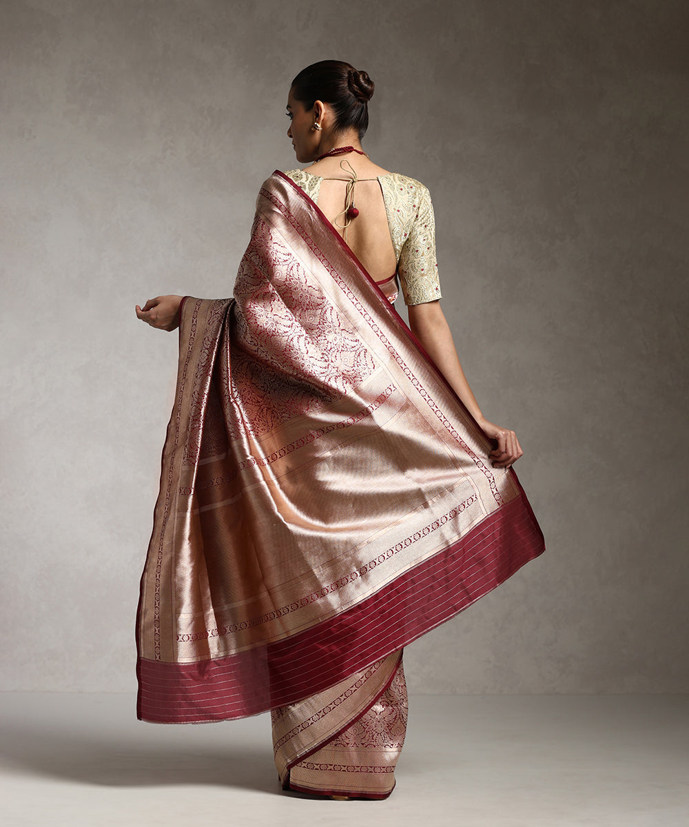 Burgundy Banarasi Pure Katan Silk Brocade Saree