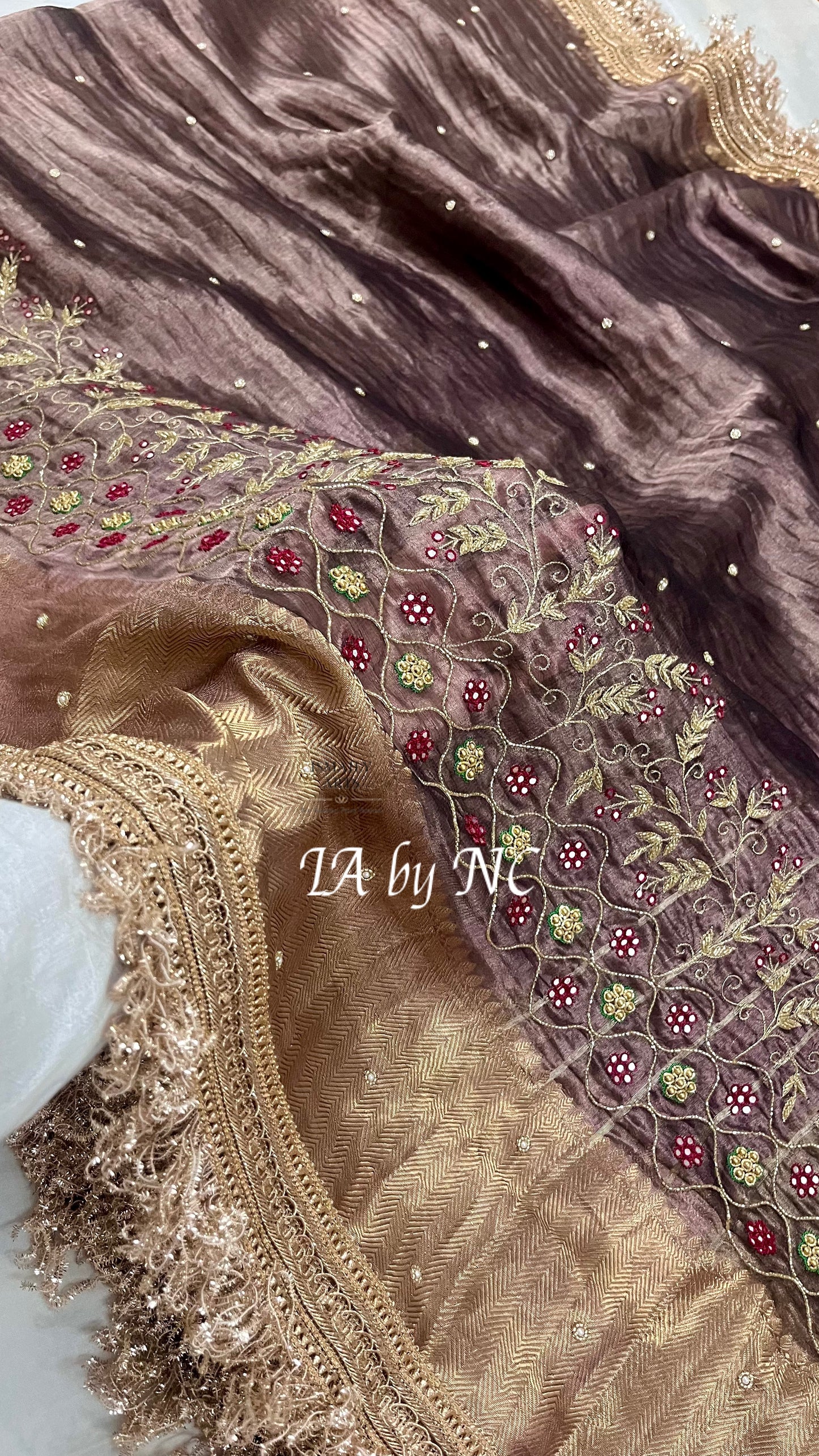 Mahogany Banarasi Pure Tissue Silk Zardosi Saree