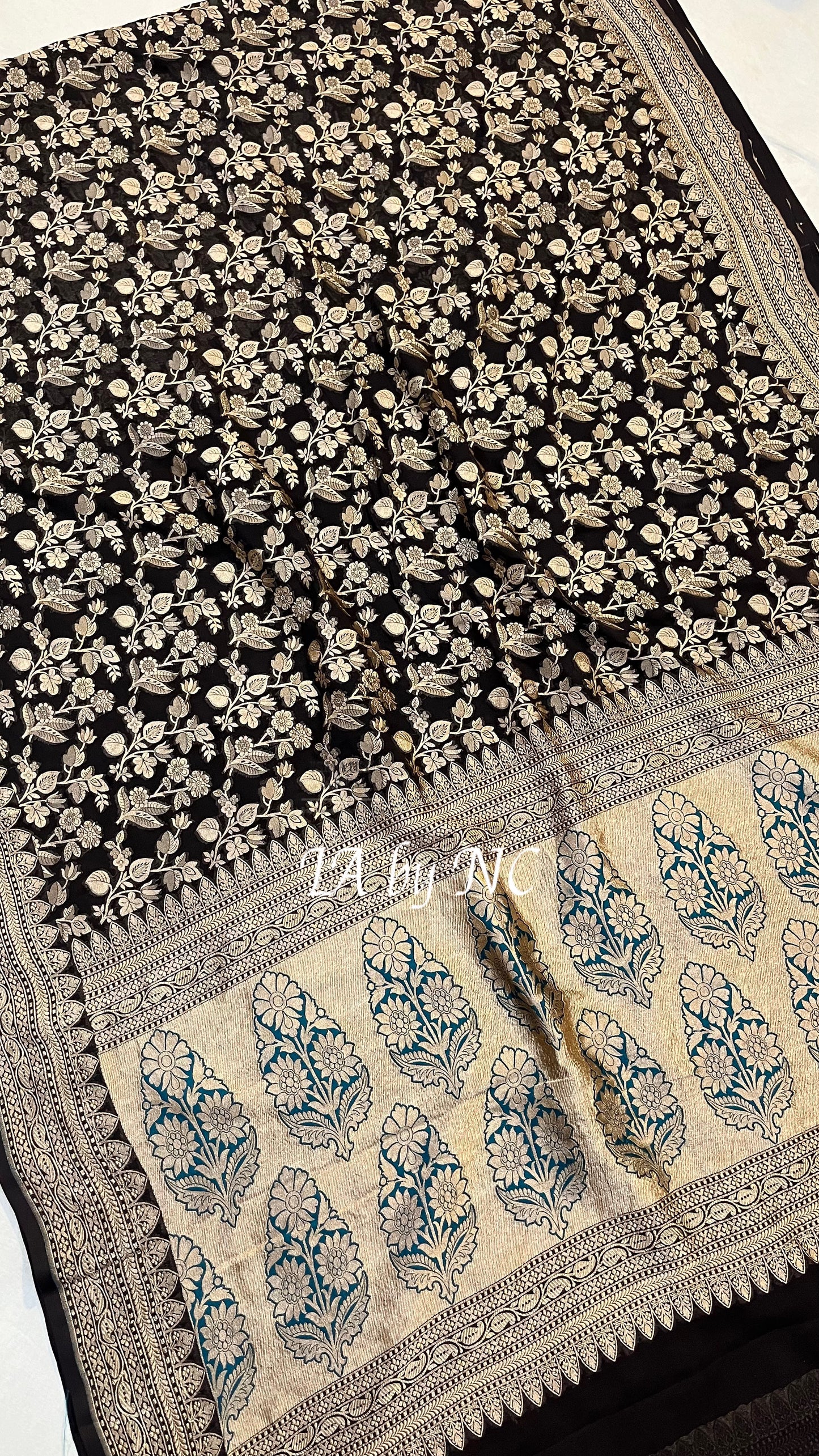 Black Banarasi Pure Khaddi Georgette Saree