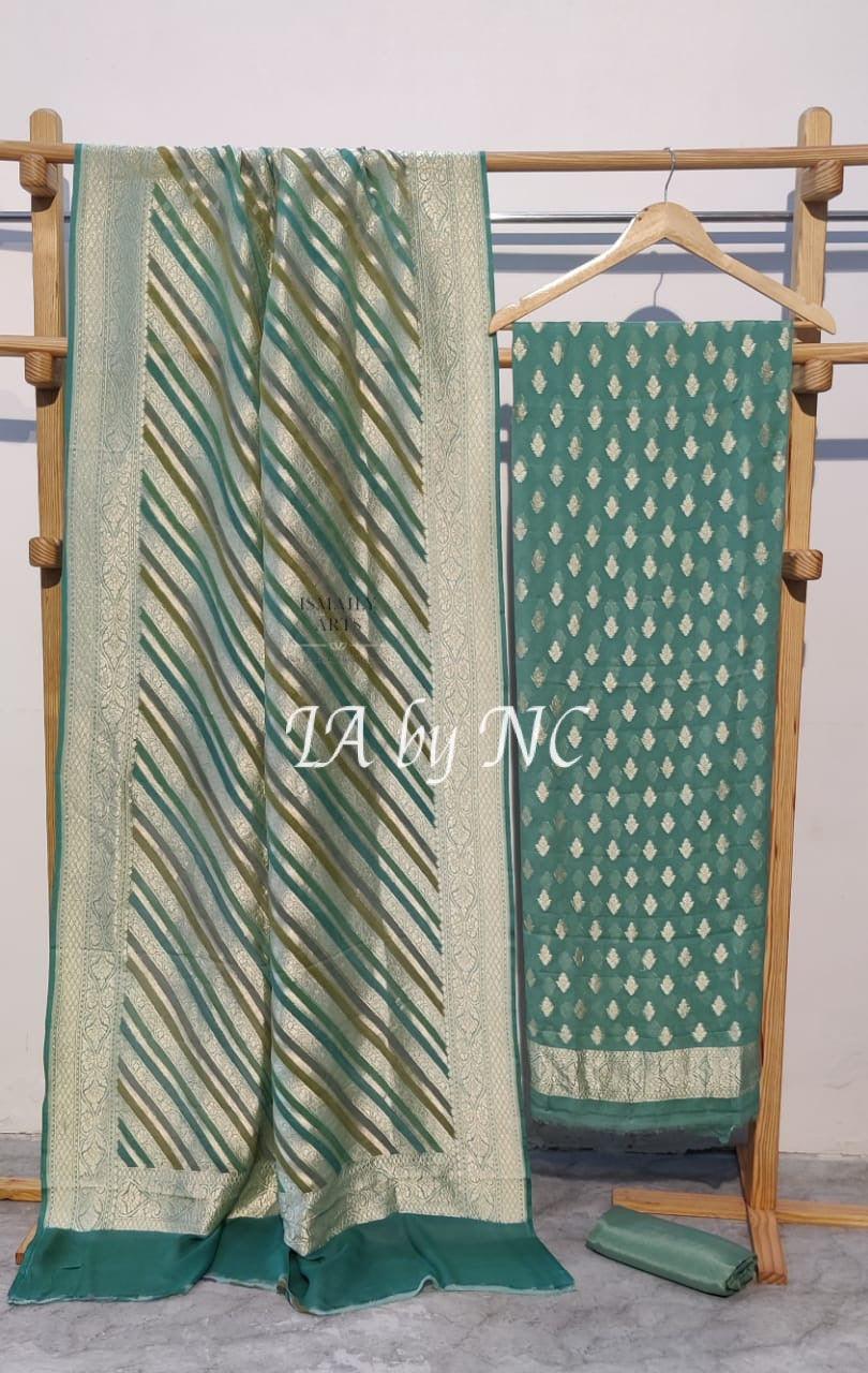 Pine Banarasi Pure Khaddi Georgette Dress Materials