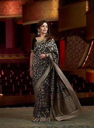Nita Ambani Black Banarasi Pure Katan Silk Pattu Sona Rupa Saree