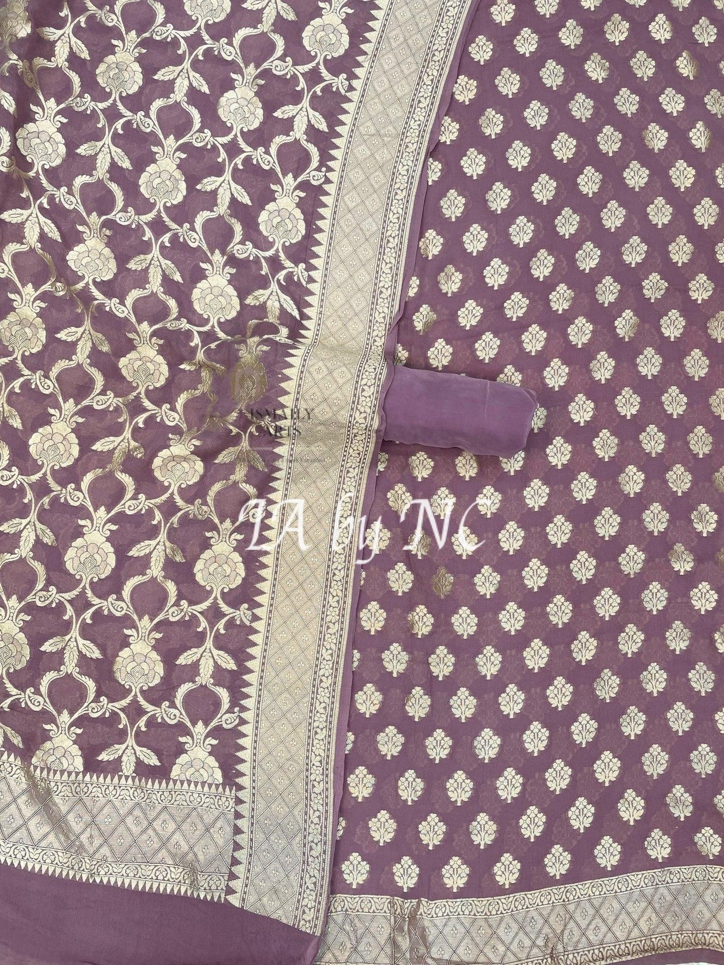 Mauve Banarasi Pure Khaddi Georgette Dress Materials