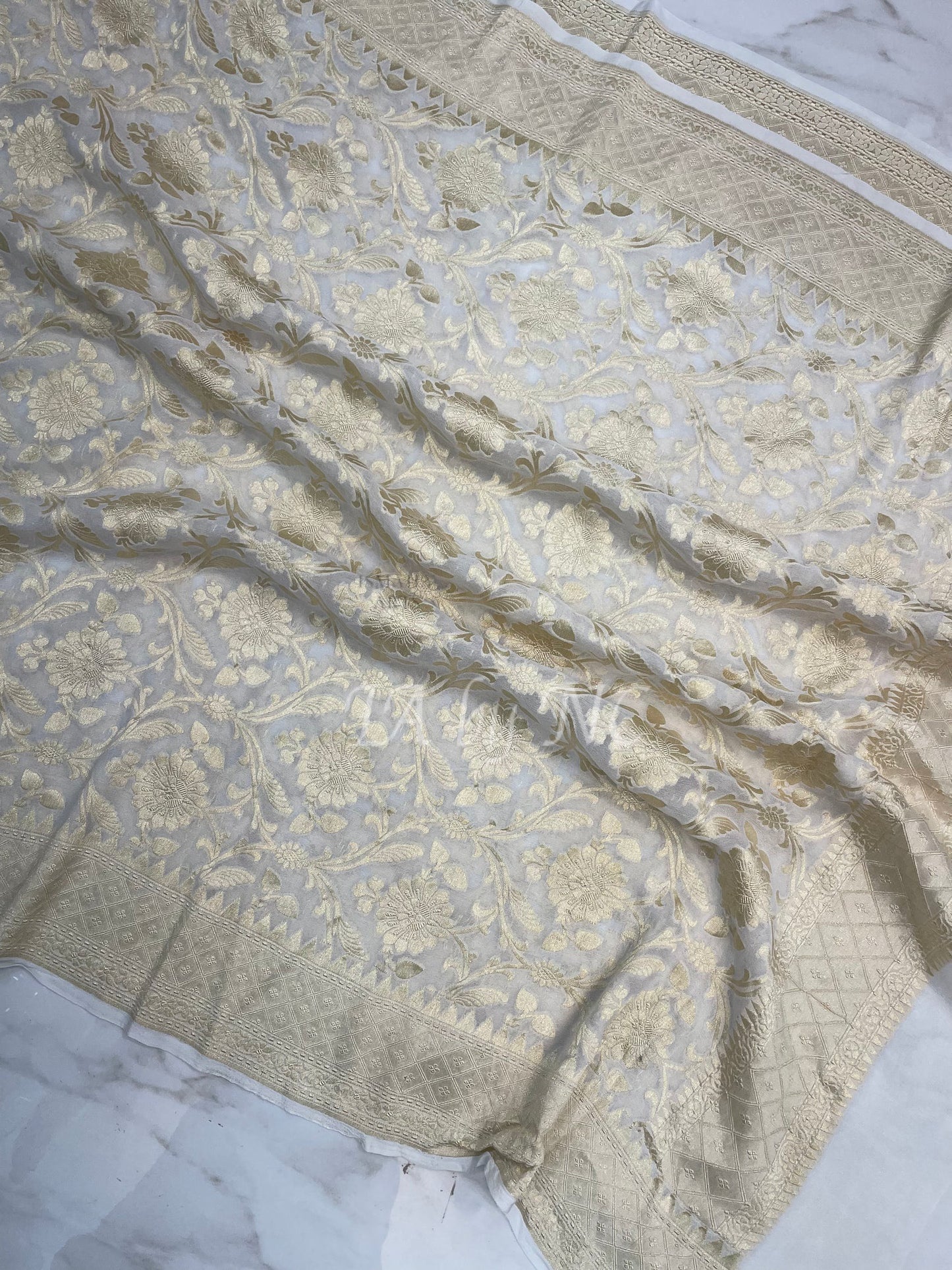White Banarasi Pure Khaddi Georgette Dupatta