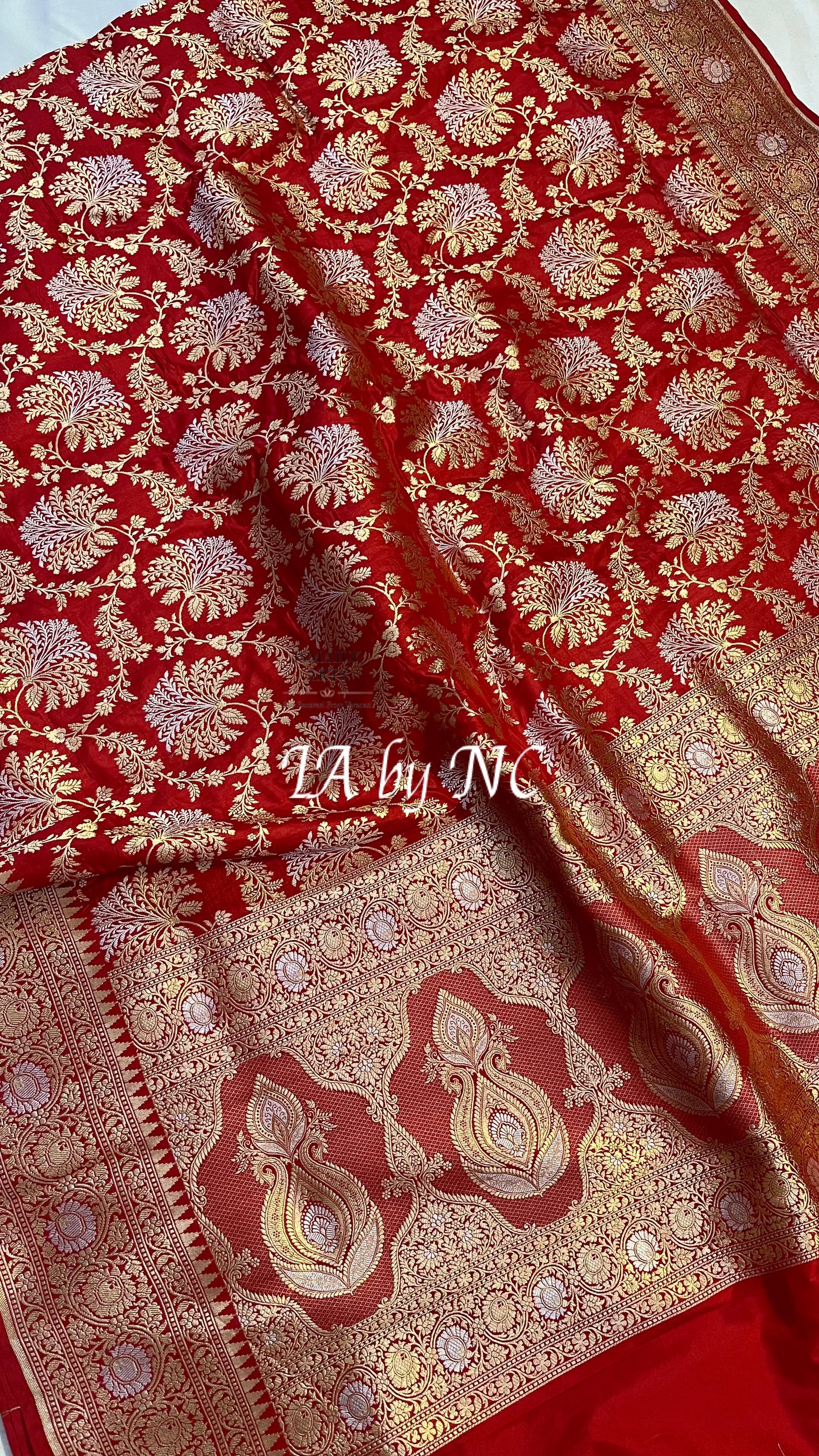 Crimson Banarasi Pure Katan Silk Pattu Meenakari Saree