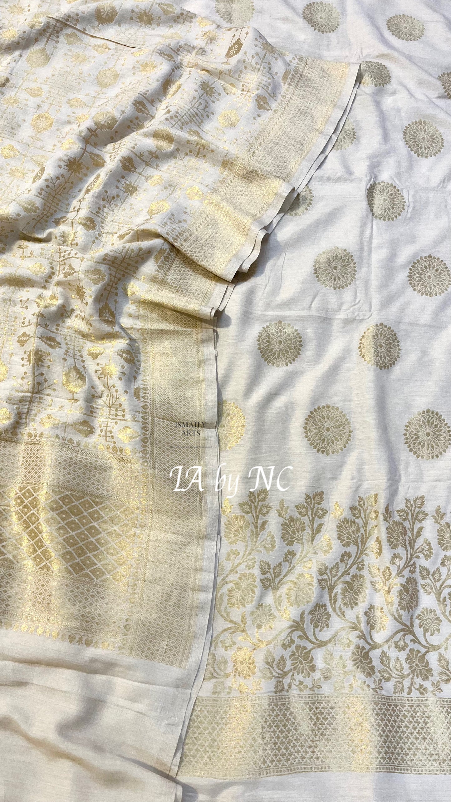 Beige Banarasi Pure Munga Silk Dress Material
