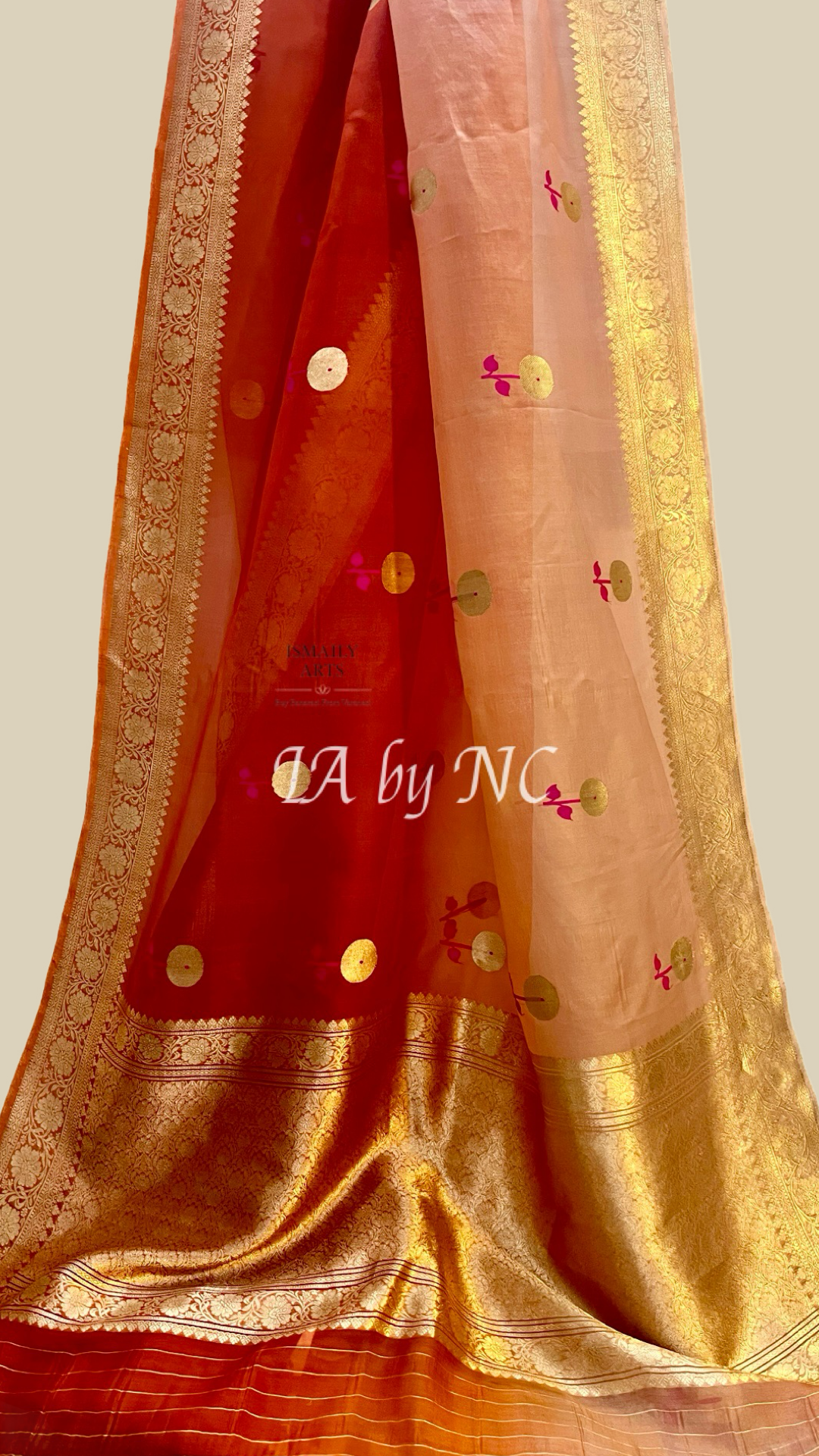 Tangerine Banarasi Pure Kora Organza Kadwa Saree