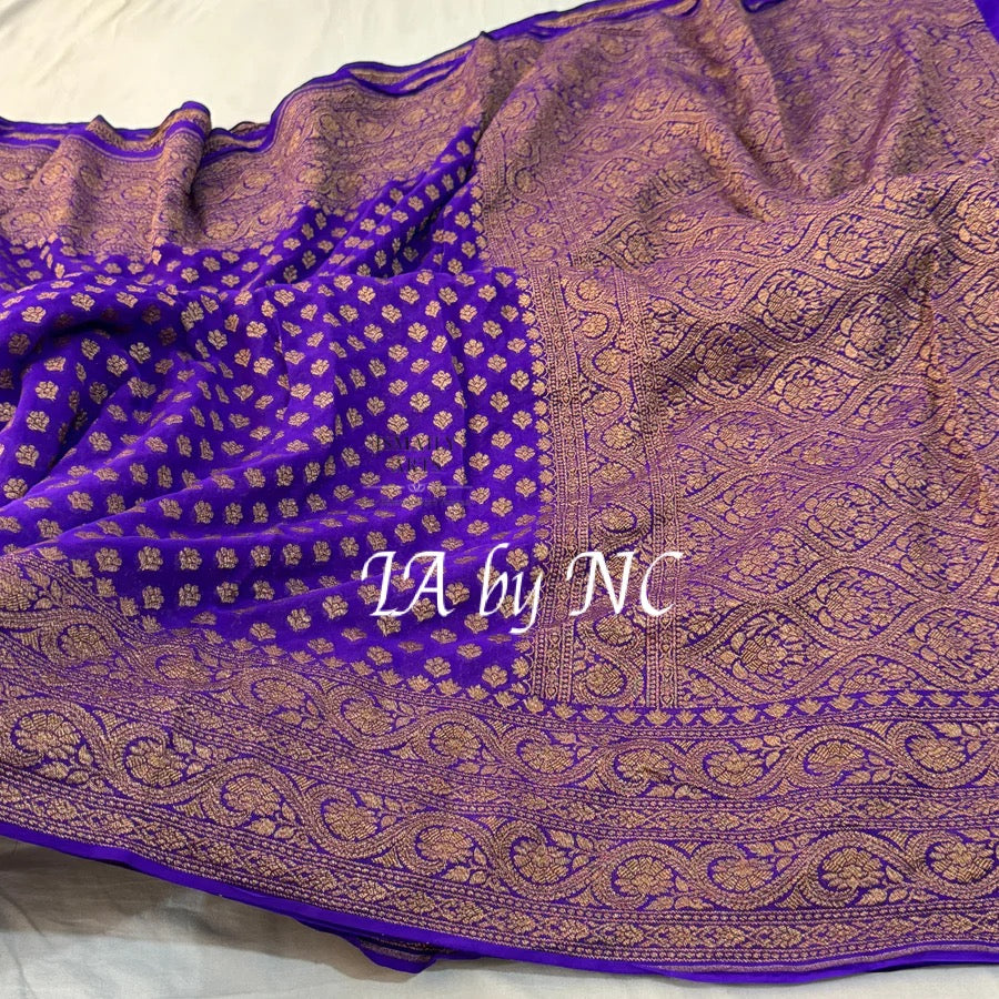 Grape Banarasi Pure Khaddi Georgette Saree