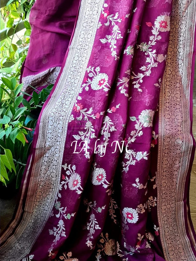 Byzantine Banarasi Pure Khaddi Georgette Meenakari Saree