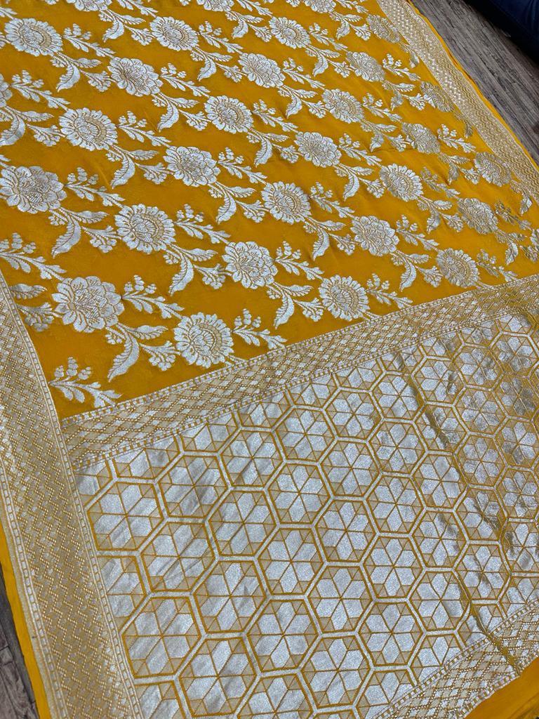 Gold Banarasi Pure Khaddi Georgette Saree
