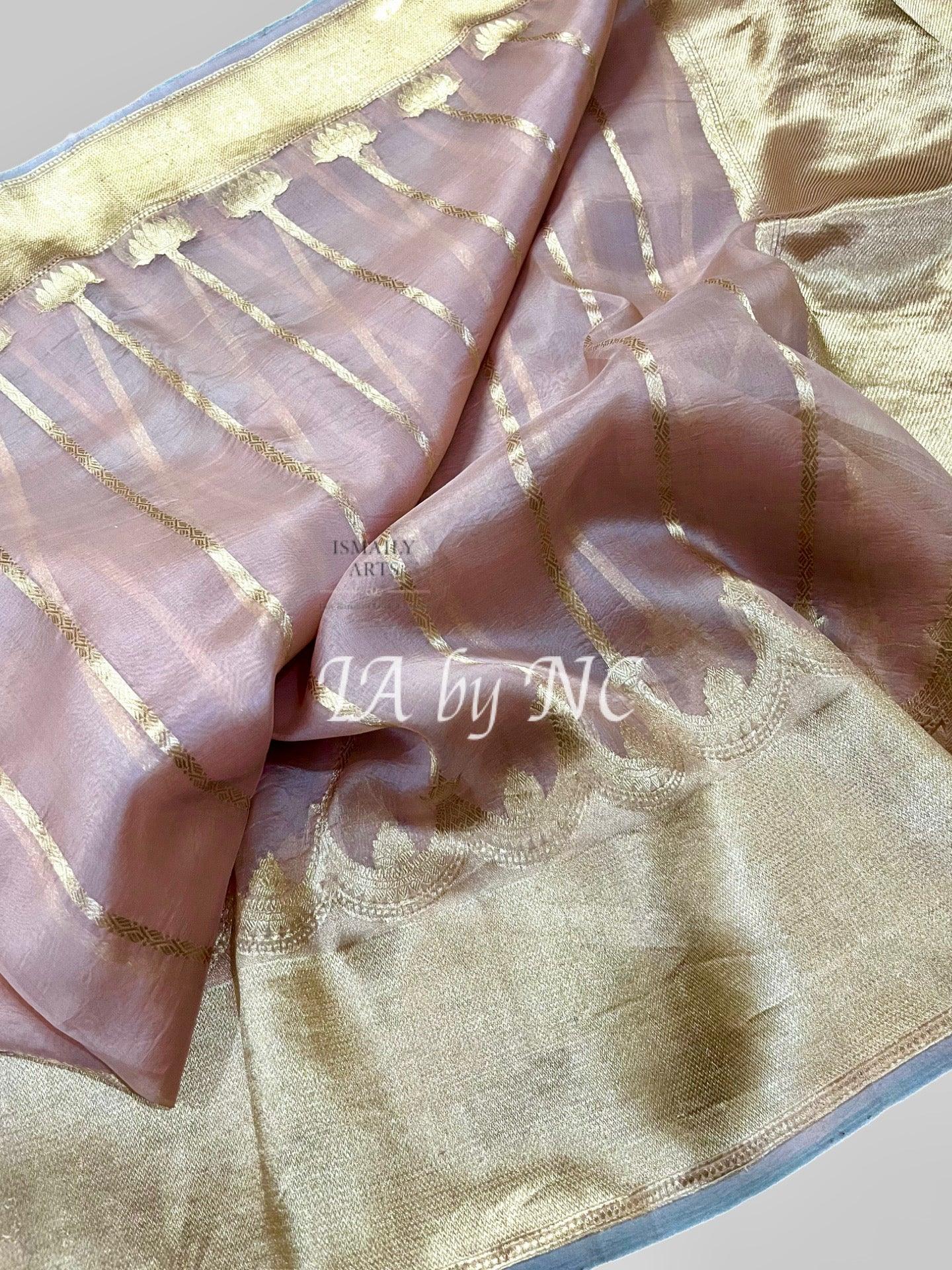 Lemonade Banarasi Pure Kora Organza Kadwa Saree