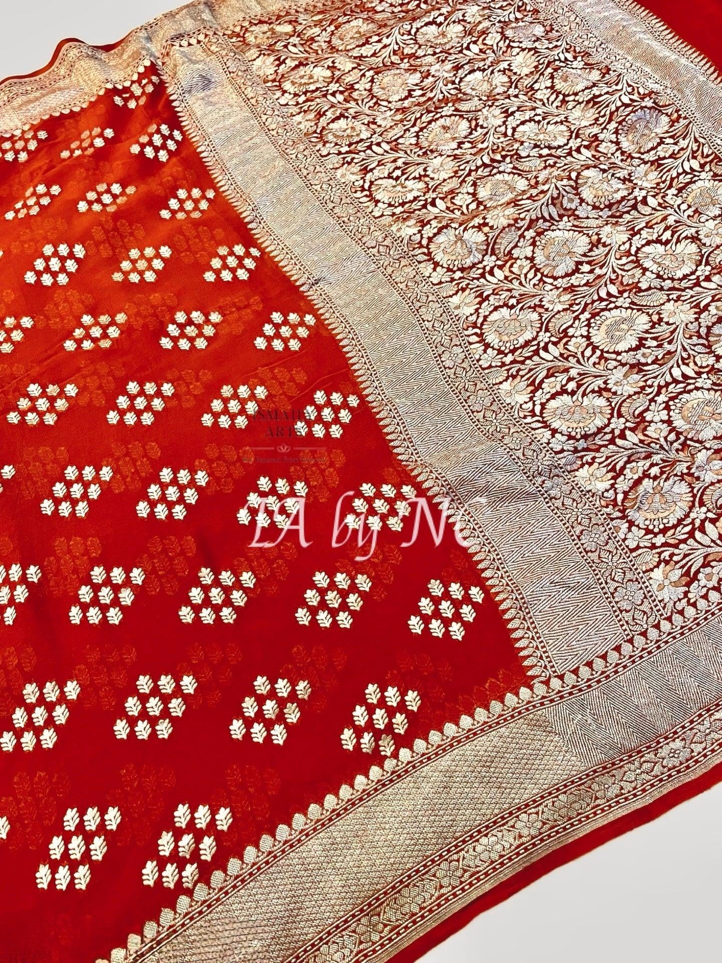 Scarlet Banarasi Pure Khaddi Georgette Saree