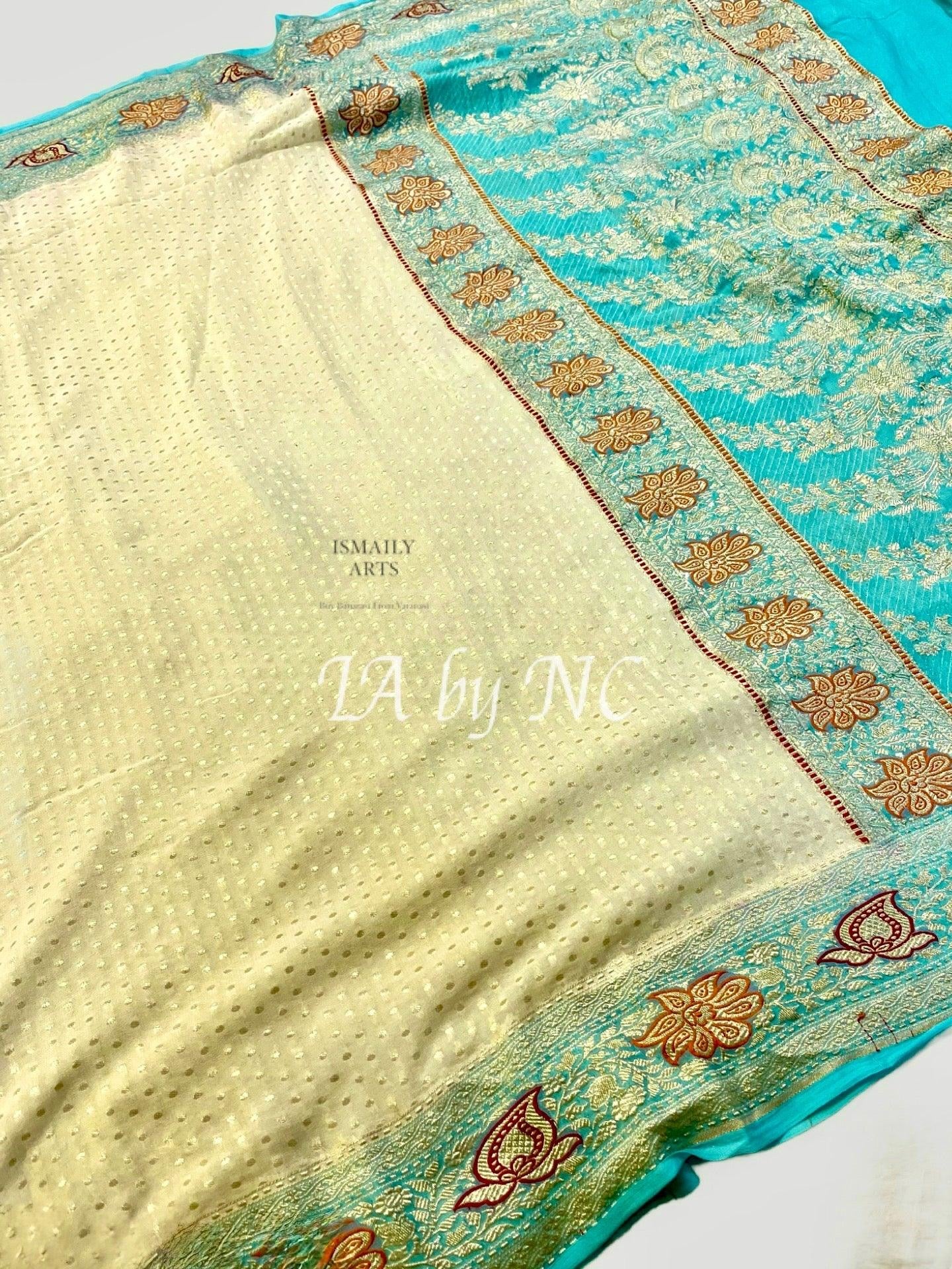 Cream Banarasi Pure Khaddi Georgette Saree