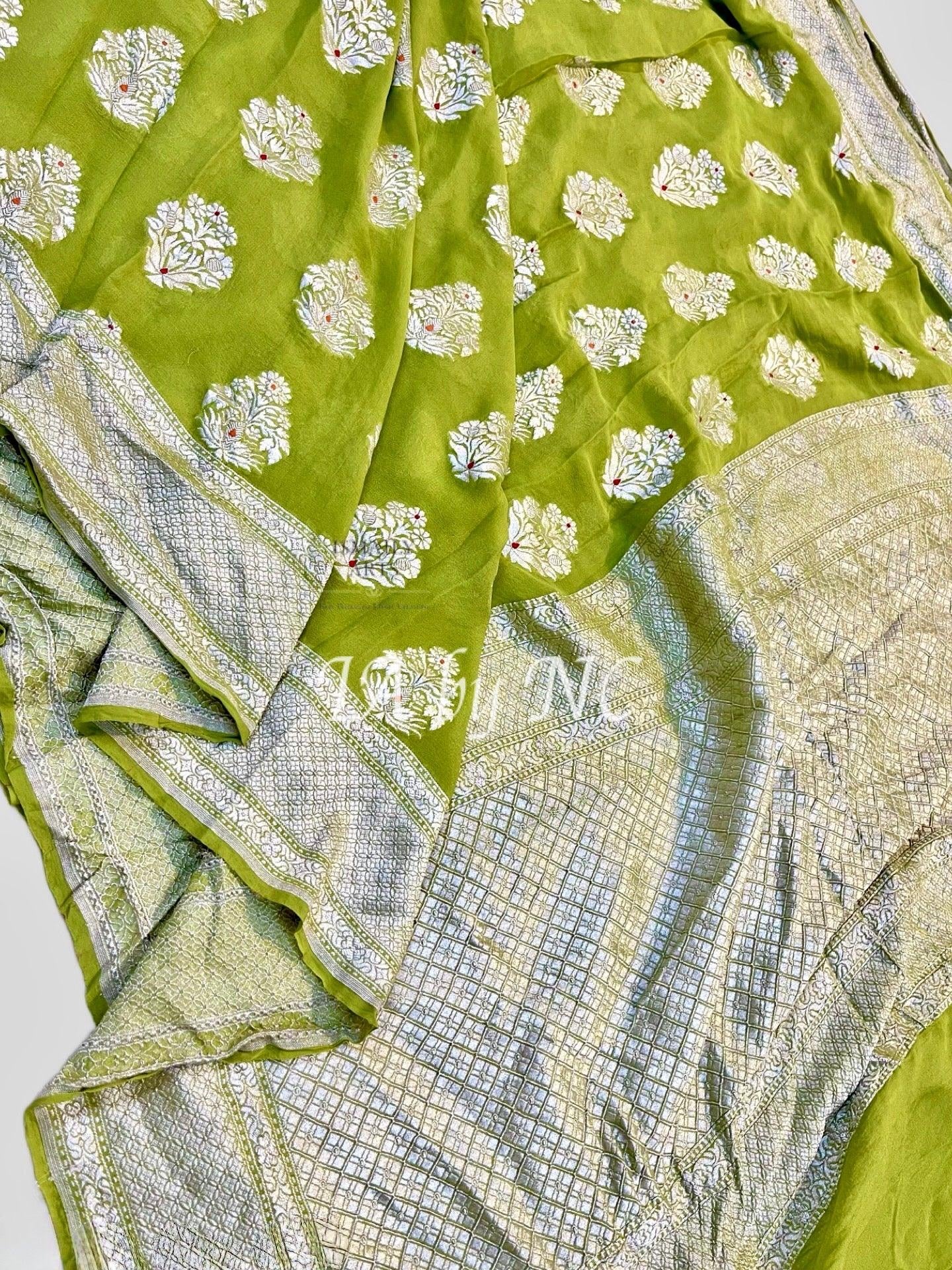 Moss Banarasi Pure Khaddi Georgette Saree