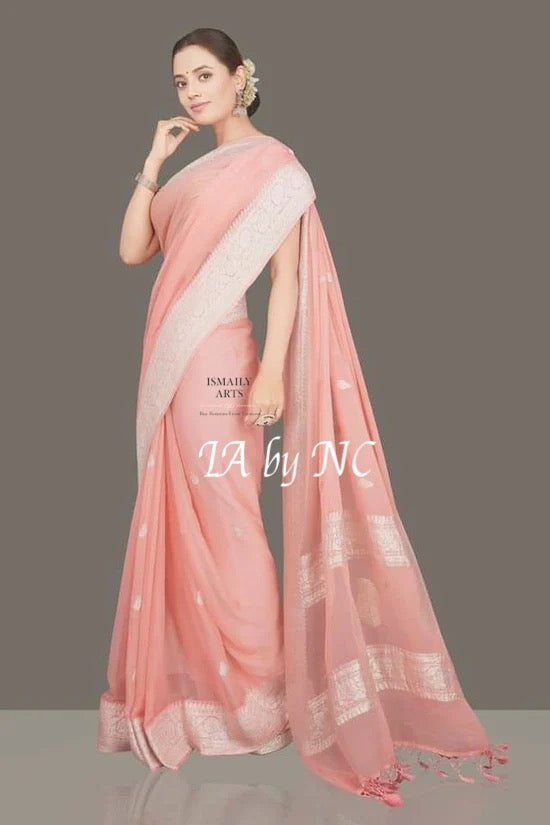 Carnation Banarasi Pure Khaddi Georgette Kadwa Saree