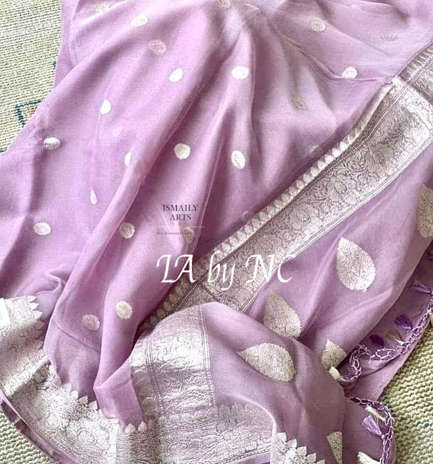 Lavender Banarasi Pure Khaddi Georgette Kadwa Saree